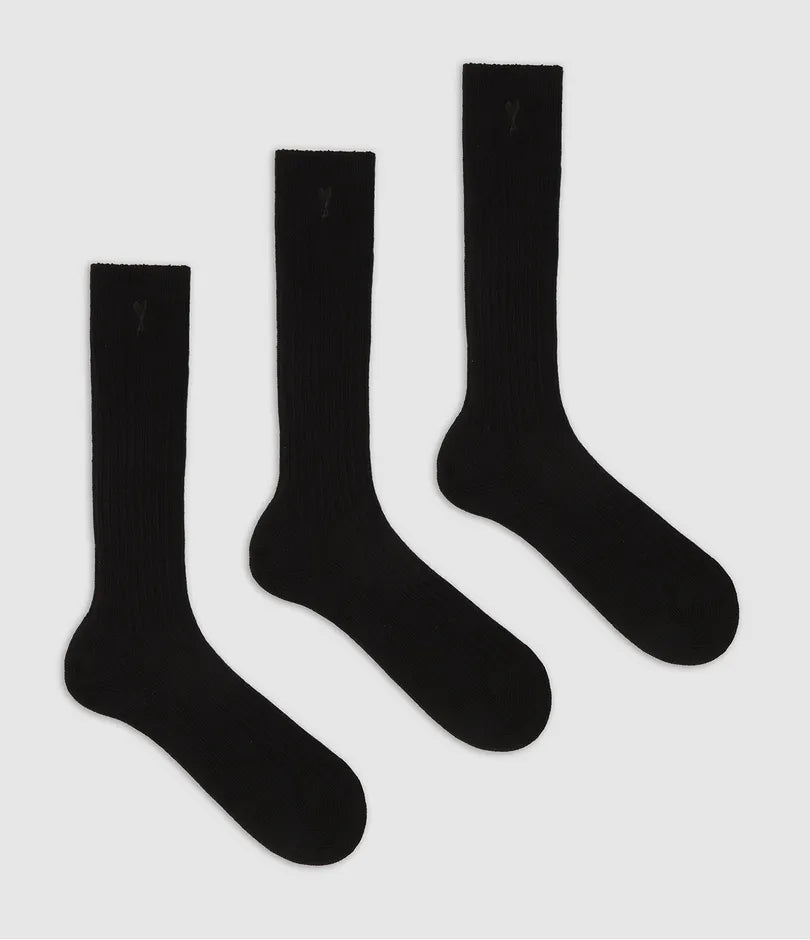 Ami Paris - Pack de 3 paires de chaussettes noires Ami de Coeur noir - Sous - vetements - USC611.AK0007