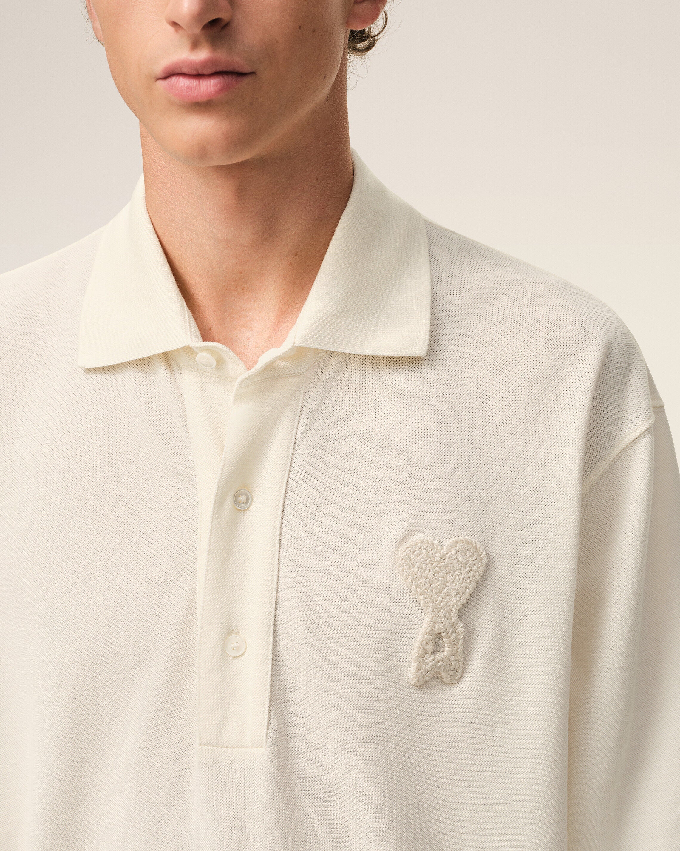 Ami Paris - Polo Boxy Logo Patch Crochet Ami de coeur - Blanc Crème - T-shirts - UPL428.JE0221