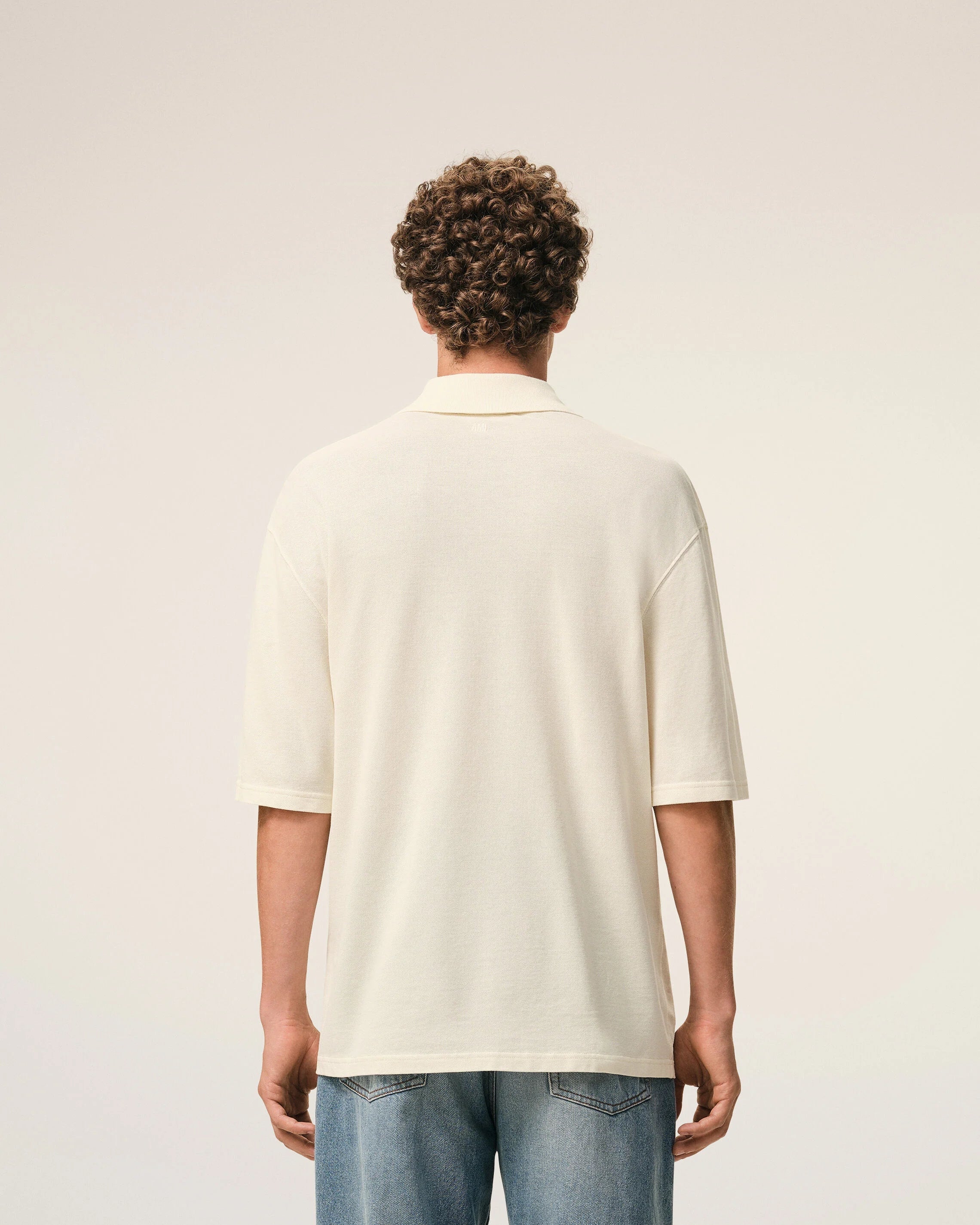 Ami Paris - Polo Boxy Logo Patch Crochet Ami de coeur - Blanc Crème - T-shirts - UPL428.JE0221