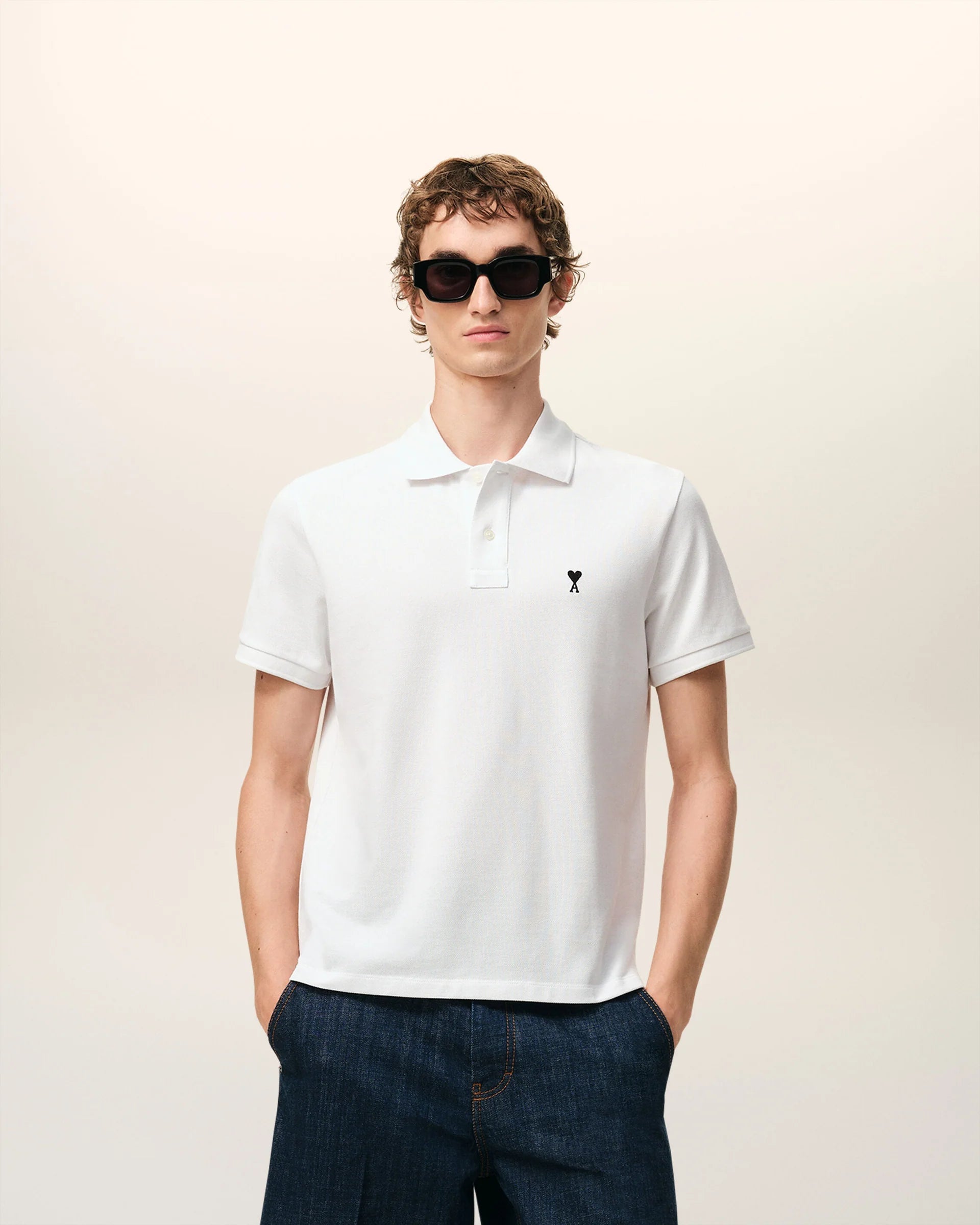 Ami Paris - Polo manches courtes Ami de coeur contrasté - Blanc-T-shirts-HPL411.760