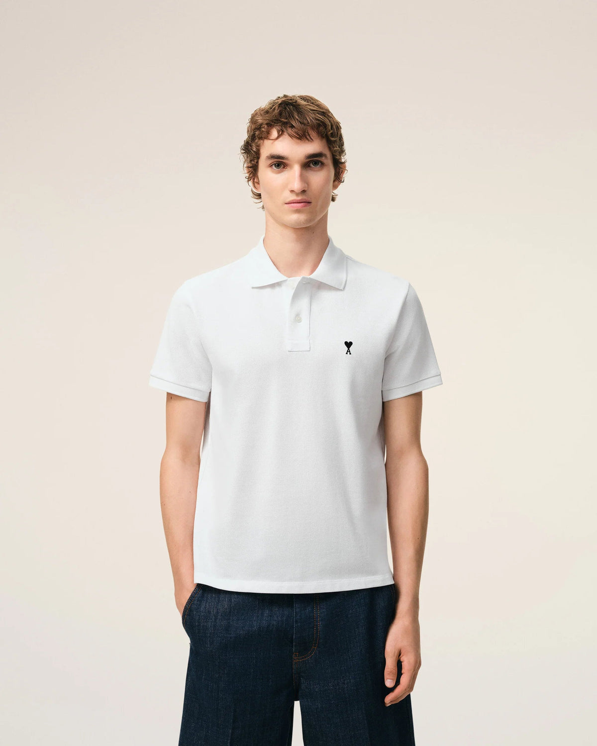 Ami Paris - Polo manches courtes Ami de coeur contrasté - Blanc-T-shirts-HPL411.760