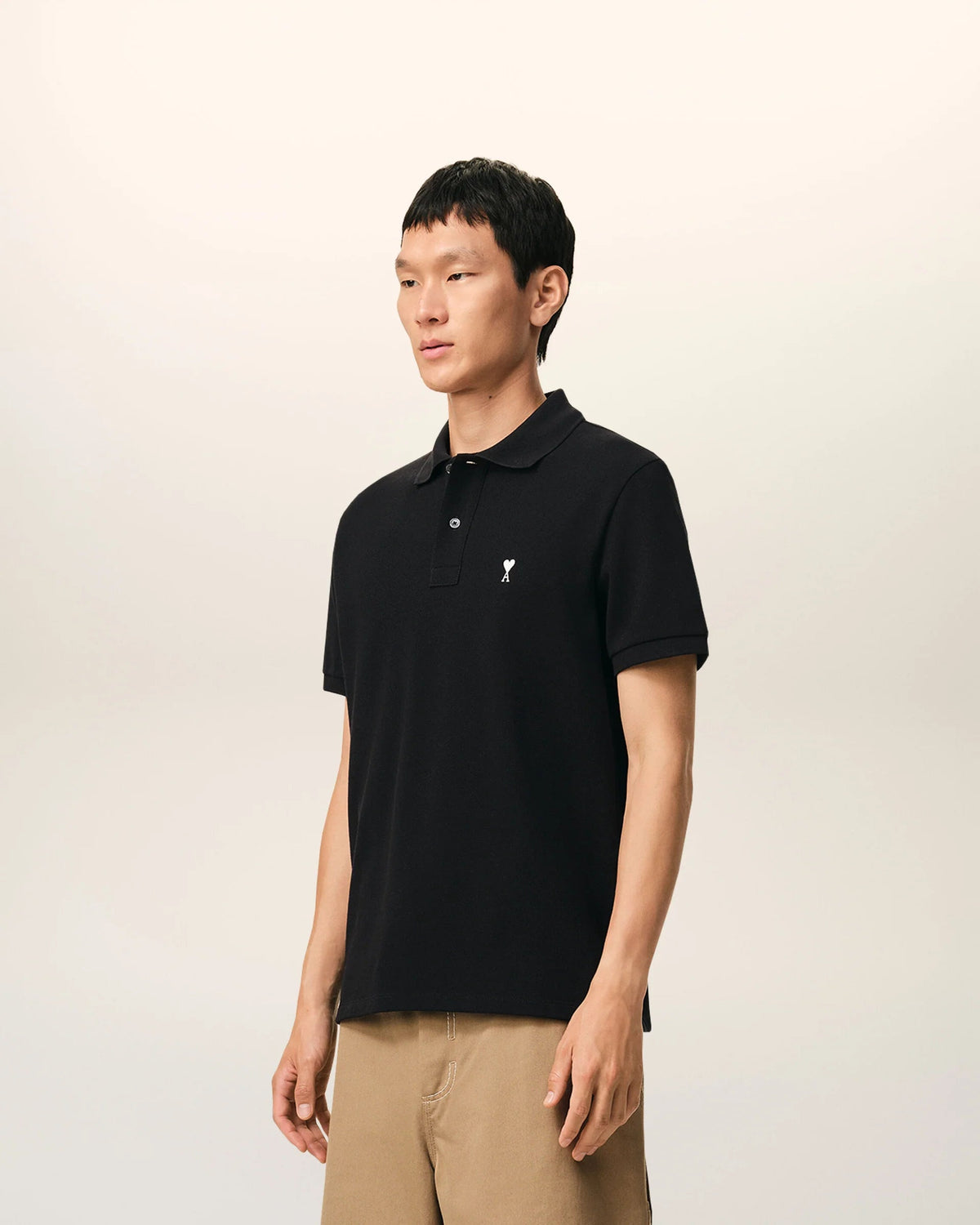 Ami Paris - Polo manches courtes Ami de coeur contrasté - Noir/Blanc crème-T-shirts-HPL411.760