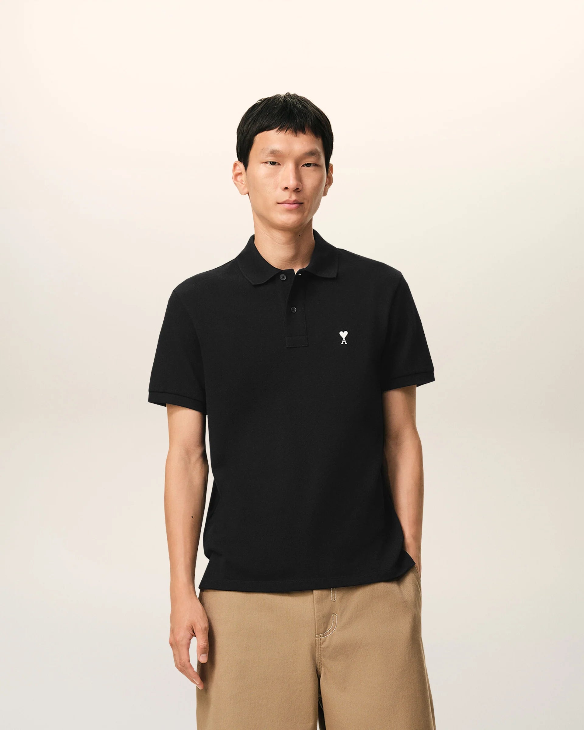 Ami Paris - Polo manches courtes Ami de coeur contrasté - Noir/Blanc crème-T-shirts-HPL411.760
