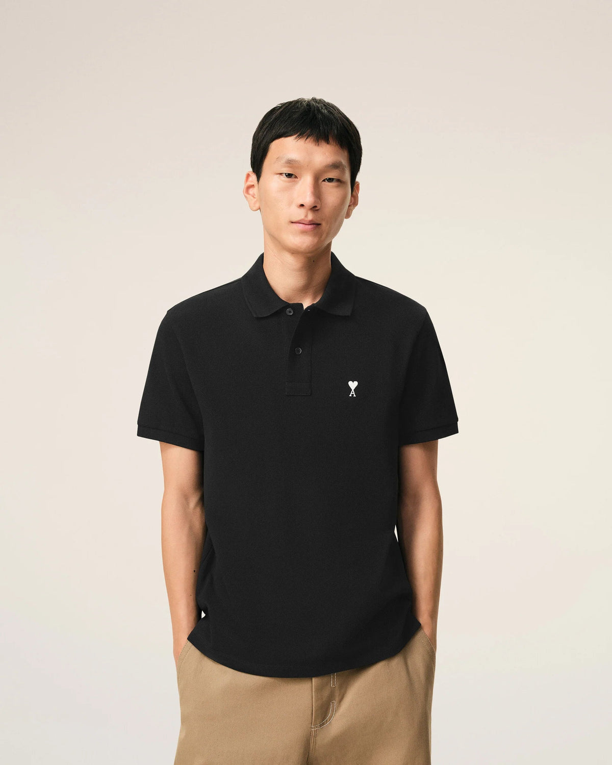 Ami Paris - Polo manches courtes Ami de coeur contrasté - Noir/Blanc crème-T-shirts-HPL411.760