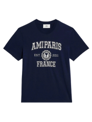 Ami Paris - T-shirt Ami Paris France - Bleu Marine et Blanc-T-shirts-HTS008.726