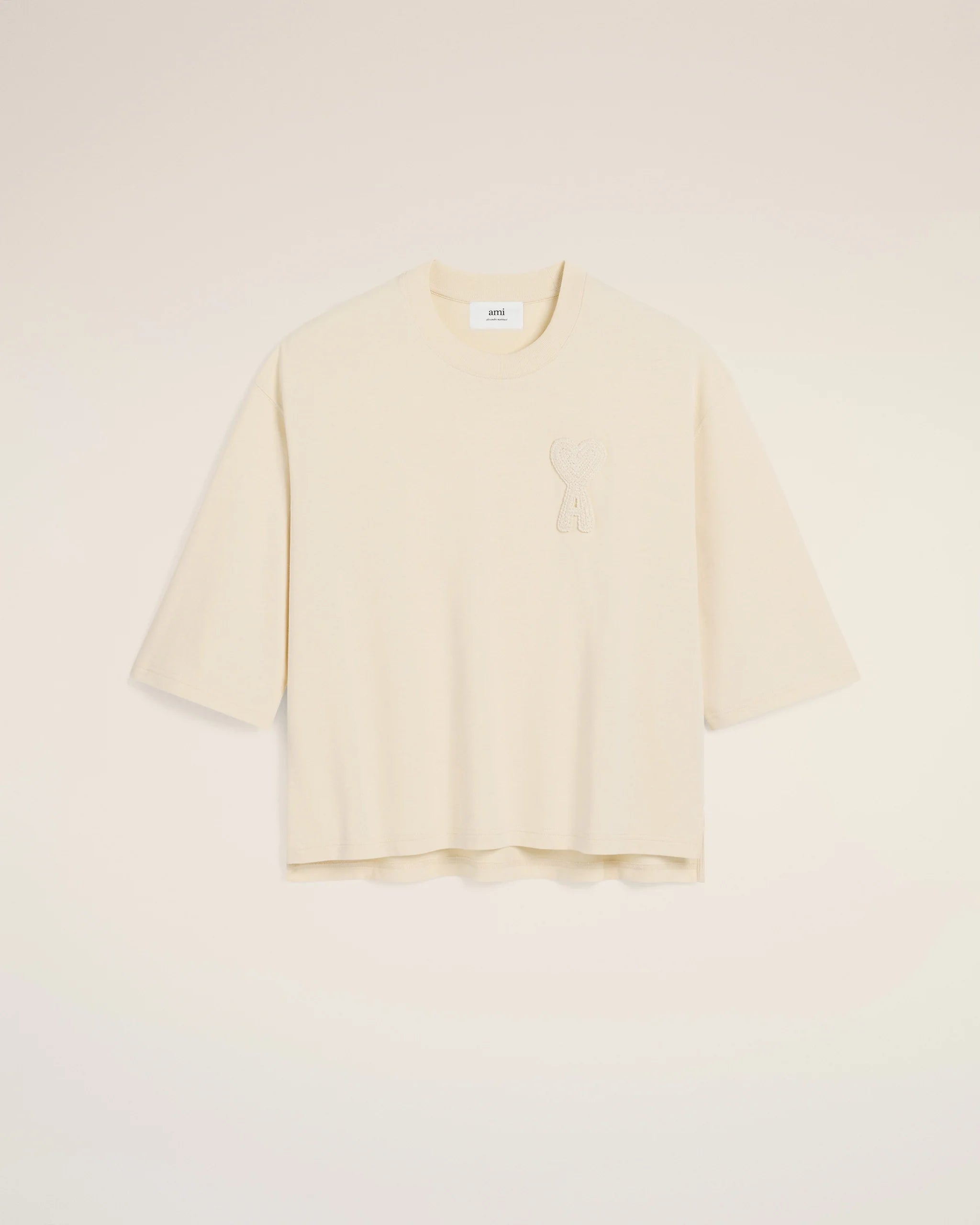 Ami Paris - T-Shirt Femme Patch Ami de Coeur Oversize - White Cream - FTS055 - T-shirts - FTS055.726