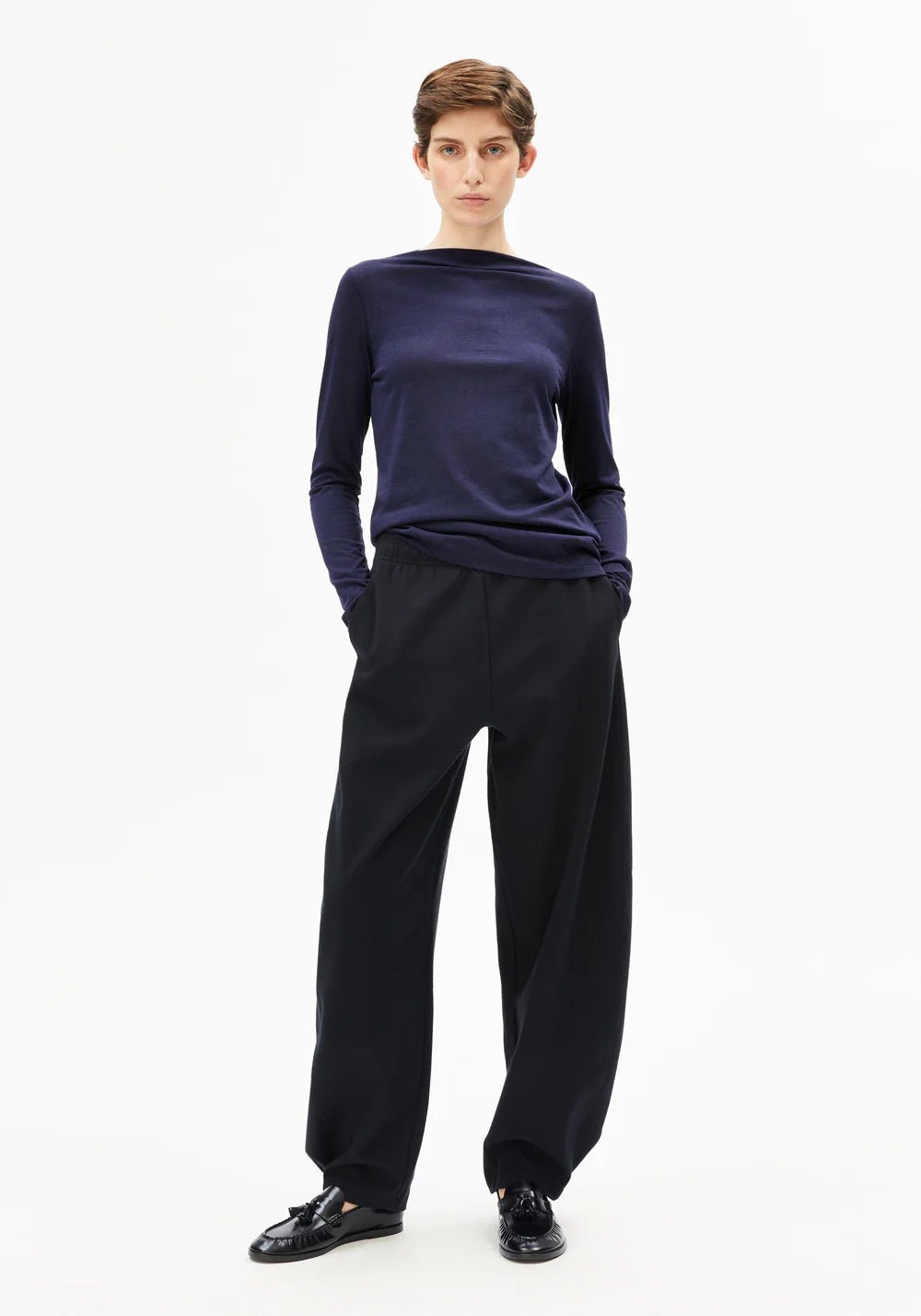 Armedangels - Boat Neck Longsleeve - Tinted Navy - Tops - 30008250