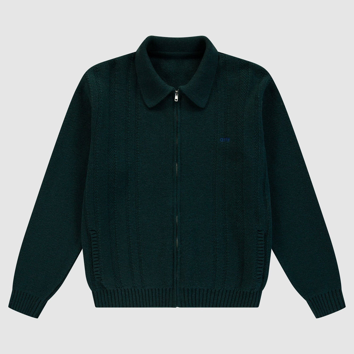 Arte Antwerp Cardigan mit Reißverschluss Cable Knit grün – Packshot Vorderseite