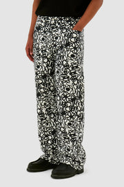 Arte Antwerp - Allover Flower Pants - Black/White - Pantalons et Shorts - AW24 - 044P