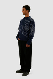 Arte Antwerp - Embroidered Flower Knit - Navy - Pulls et Sweats - AW24 - 156K