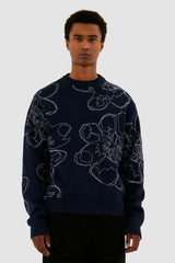 Arte Antwerp - Embroidered Flower Knit - Navy - Pulls et Sweats - AW24 - 156K