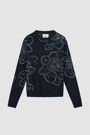 Arte Antwerp - Embroidered Flower Knit - Navy - Pulls et Sweats - AW24 - 156K