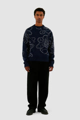 Arte Antwerp - Embroidered Flower Knit - Navy - Pulls et Sweats - AW24 - 156K