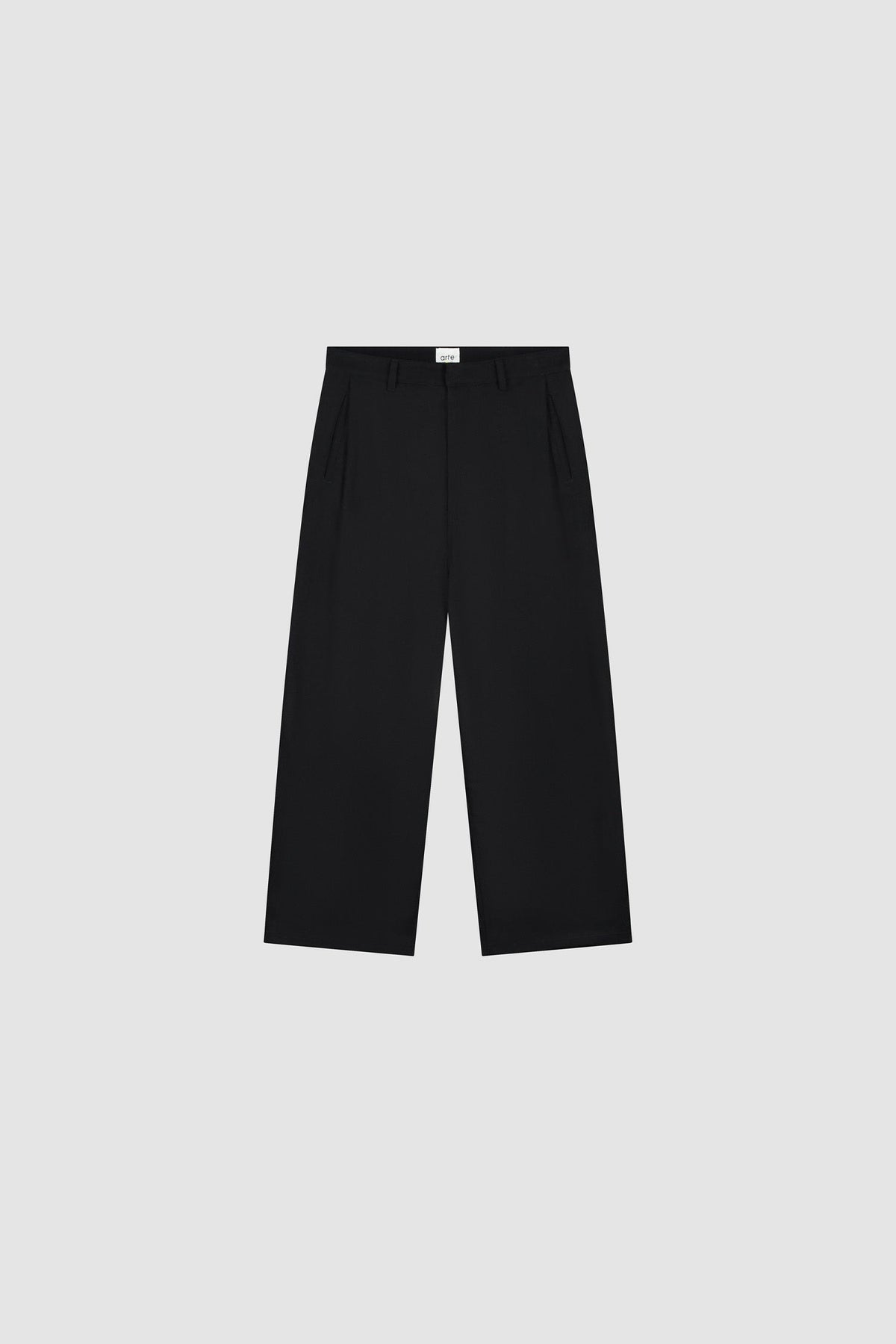 Arte Antwerp Pantalon Wool Pleated Gallery noir – packshot de face sur fond gris