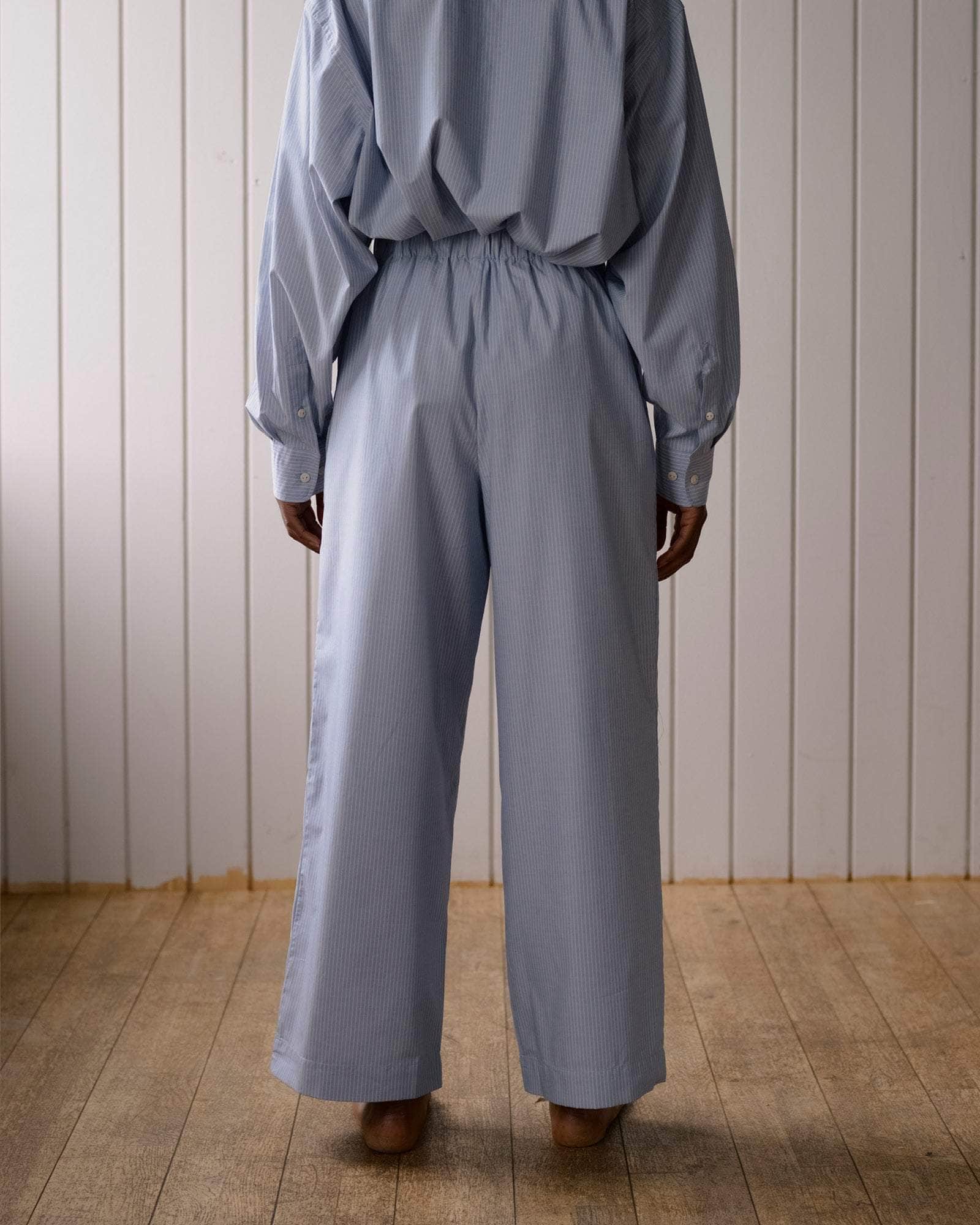 Baserange - Pantalon Claude bleu rayé - Popeline de coton biologique - Jupes et Pantalons - PACL-PO-000