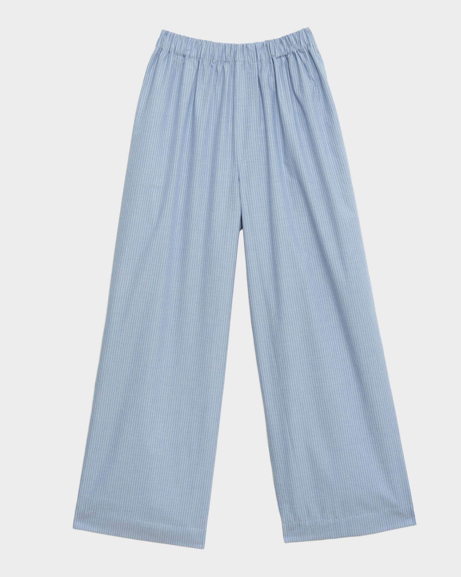Baserange - Pantalon Claude bleu rayé - Popeline de coton biologique - Jupes et Pantalons - PACL-PO-000