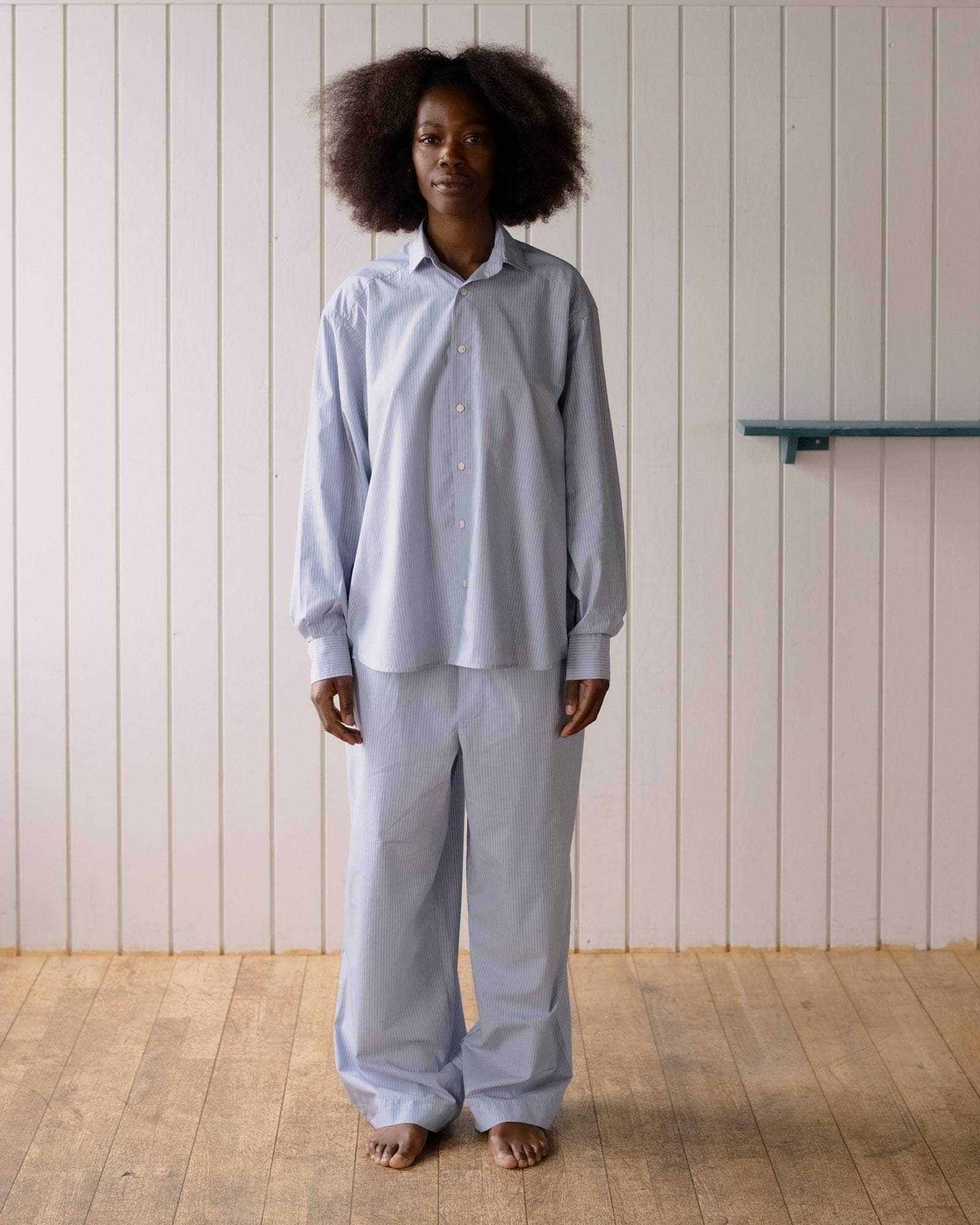 Baserange - Pantalon Claude bleu rayé - Popeline de coton biologique - Jupes et Pantalons - PACL-PO-000