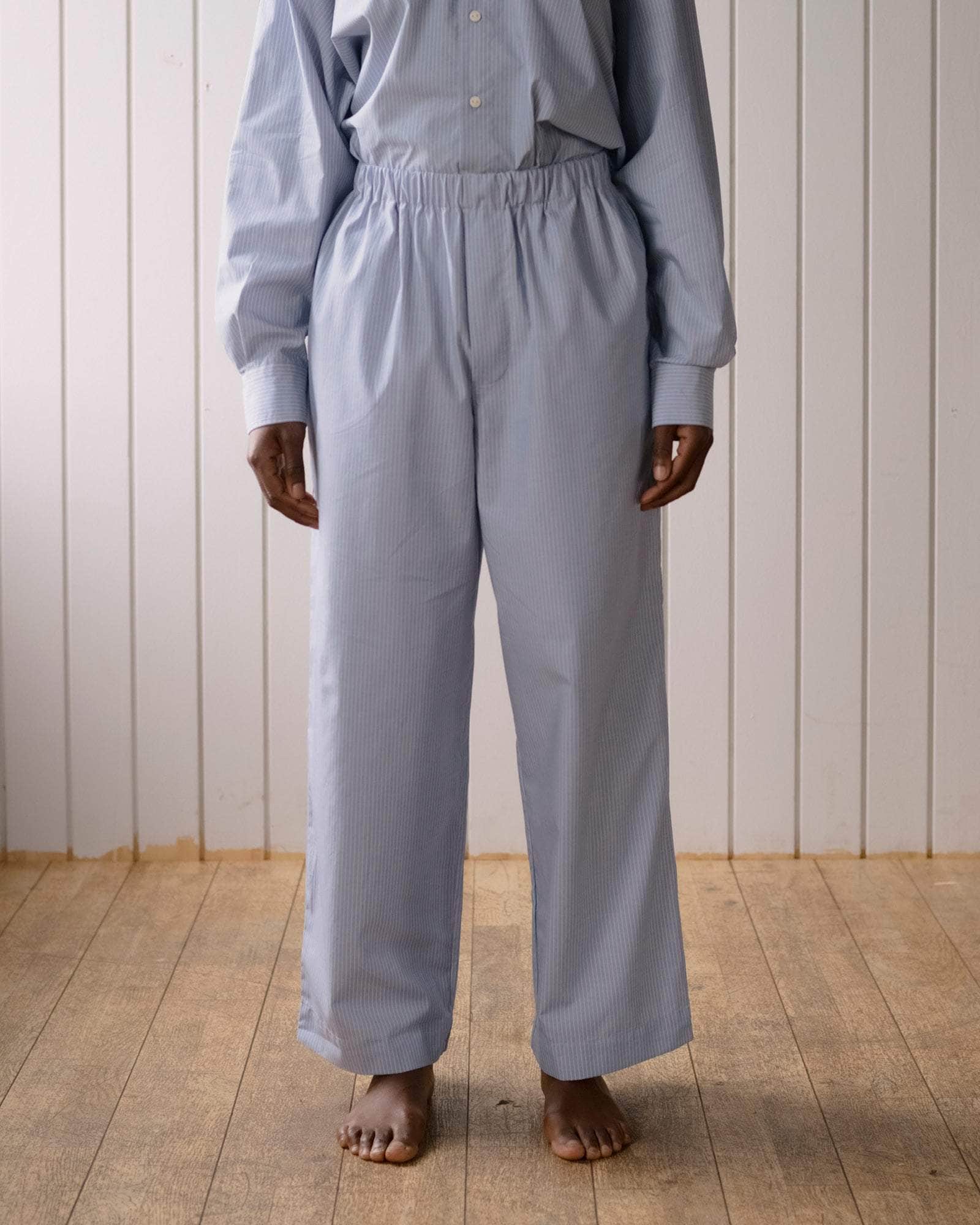 Baserange - Pantalon Claude bleu rayé - Popeline de coton biologique - Jupes et Pantalons - PACL-PO-000