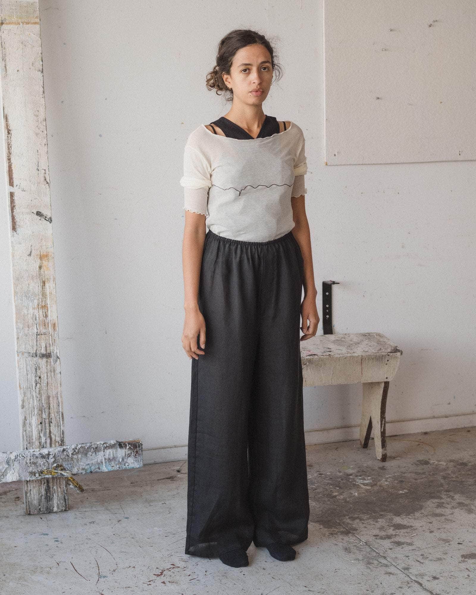Baserange - Pantalon Stoa noir - Lin fin - Jupes et Pantalons - TRDO-SL-000