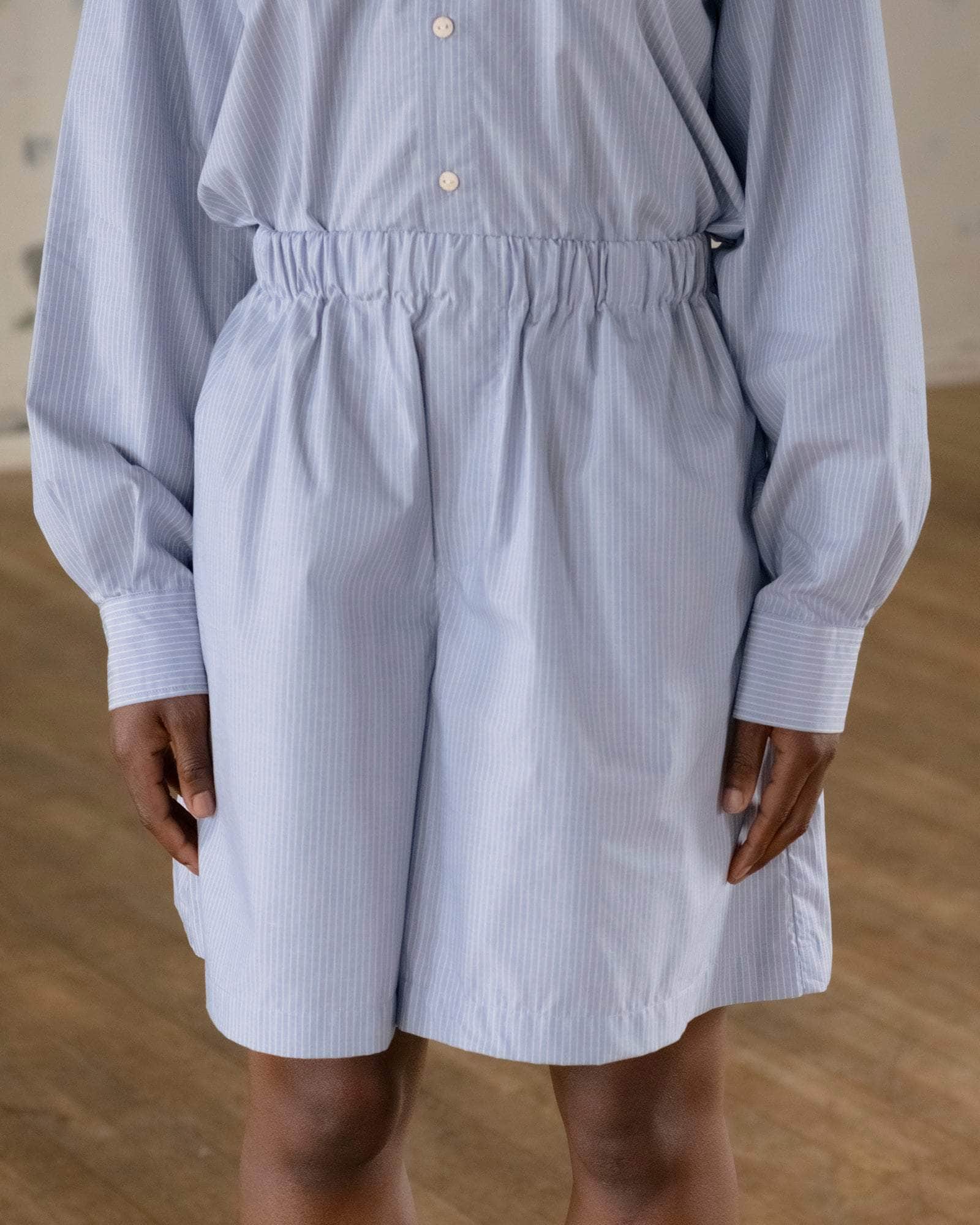 Baserange - Short Claude bleu rayé - Popeline de coton biologique - Jupes et Pantalons - SSCL-PO-000