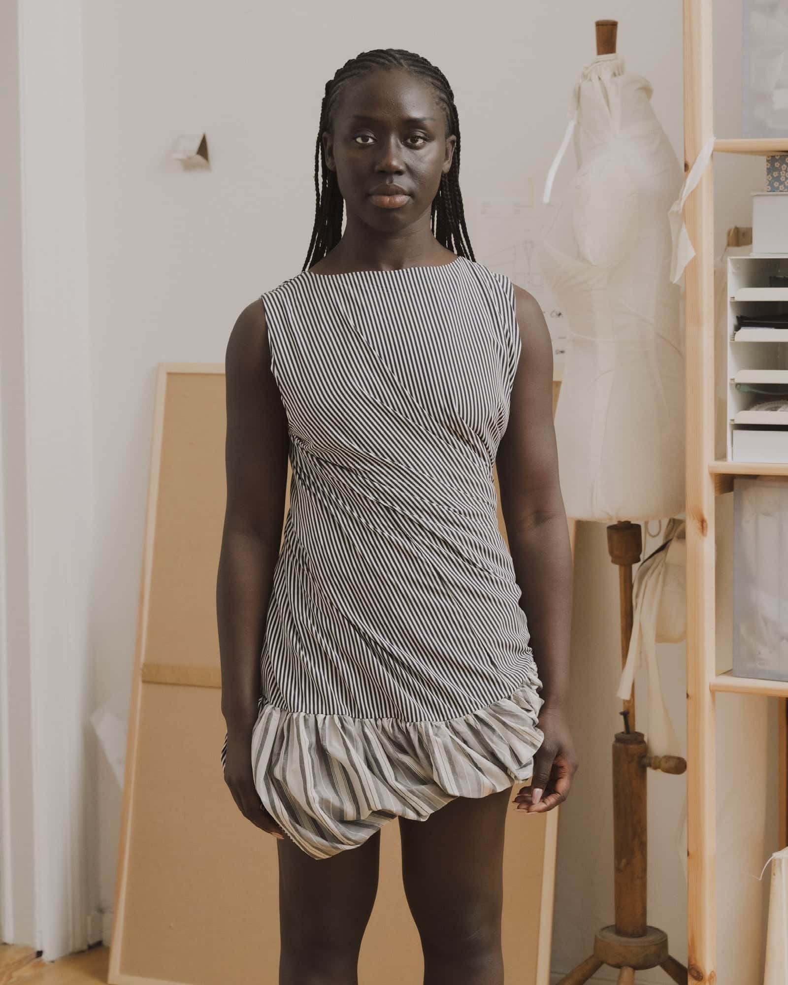Baserange - Robe Bella rayée gris - Coton de soie - Robes - DRBE-SC-SU26