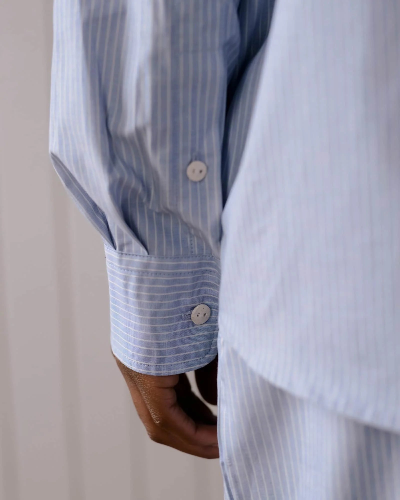 Baserange - Chemise Claude bleue rayée - Popeline de coton biologique - Tops - PACL-PO-000