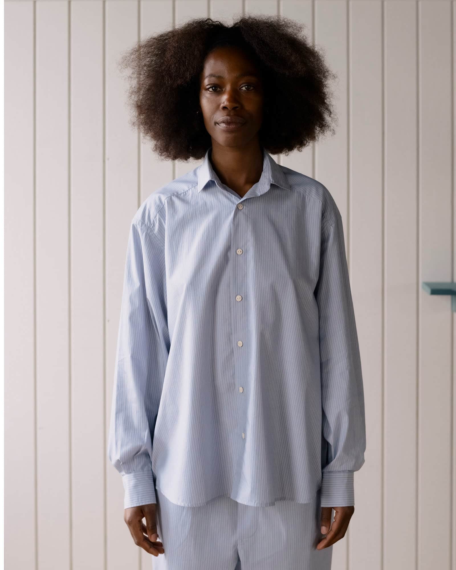 Baserange - Chemise Claude bleue rayée - Popeline de coton biologique - Tops - PACL-PO-000