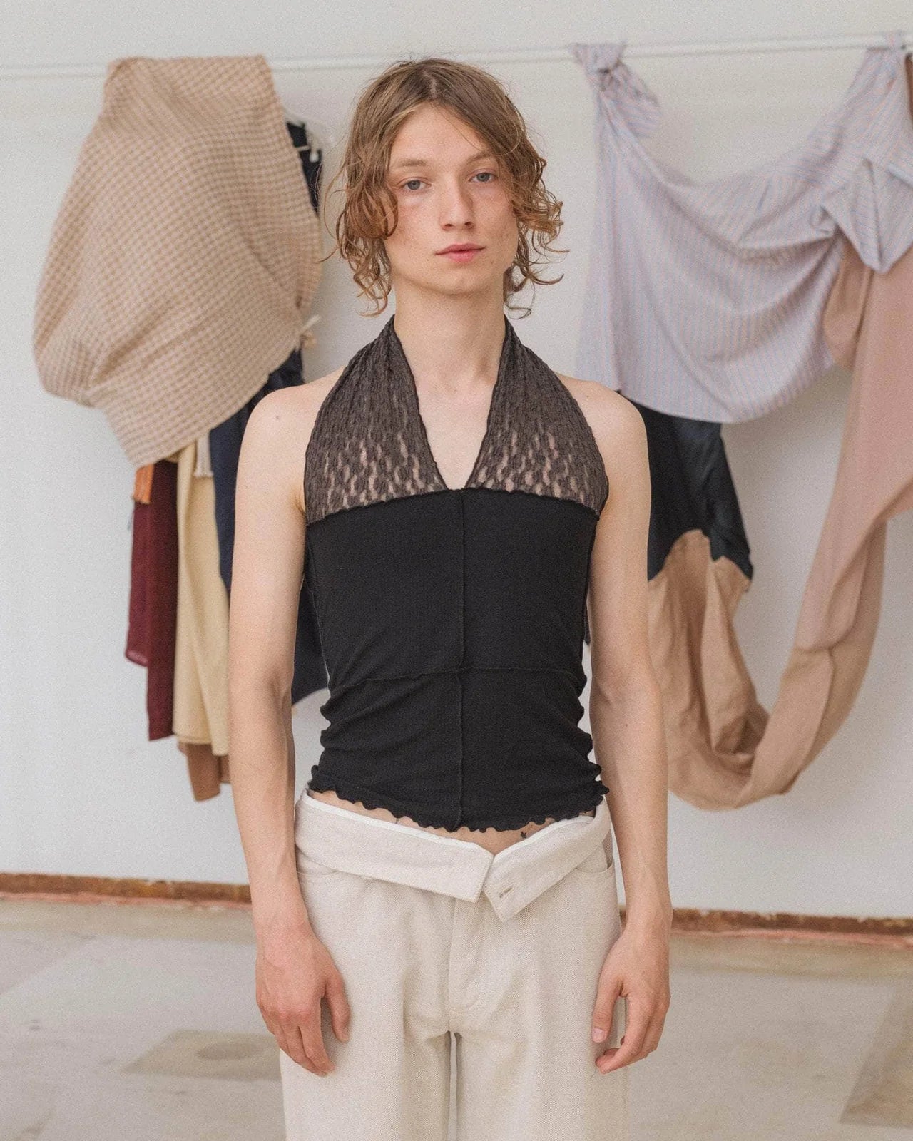 Baserange - Nehru Halter Top Dos - nu - Dentelle de Coton Biologique - Noir - Tops - 