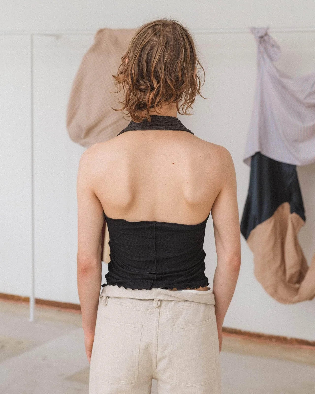 Baserange - Nehru Halter Top Dos - nu - Dentelle de Coton Biologique - Noir - Tops - 