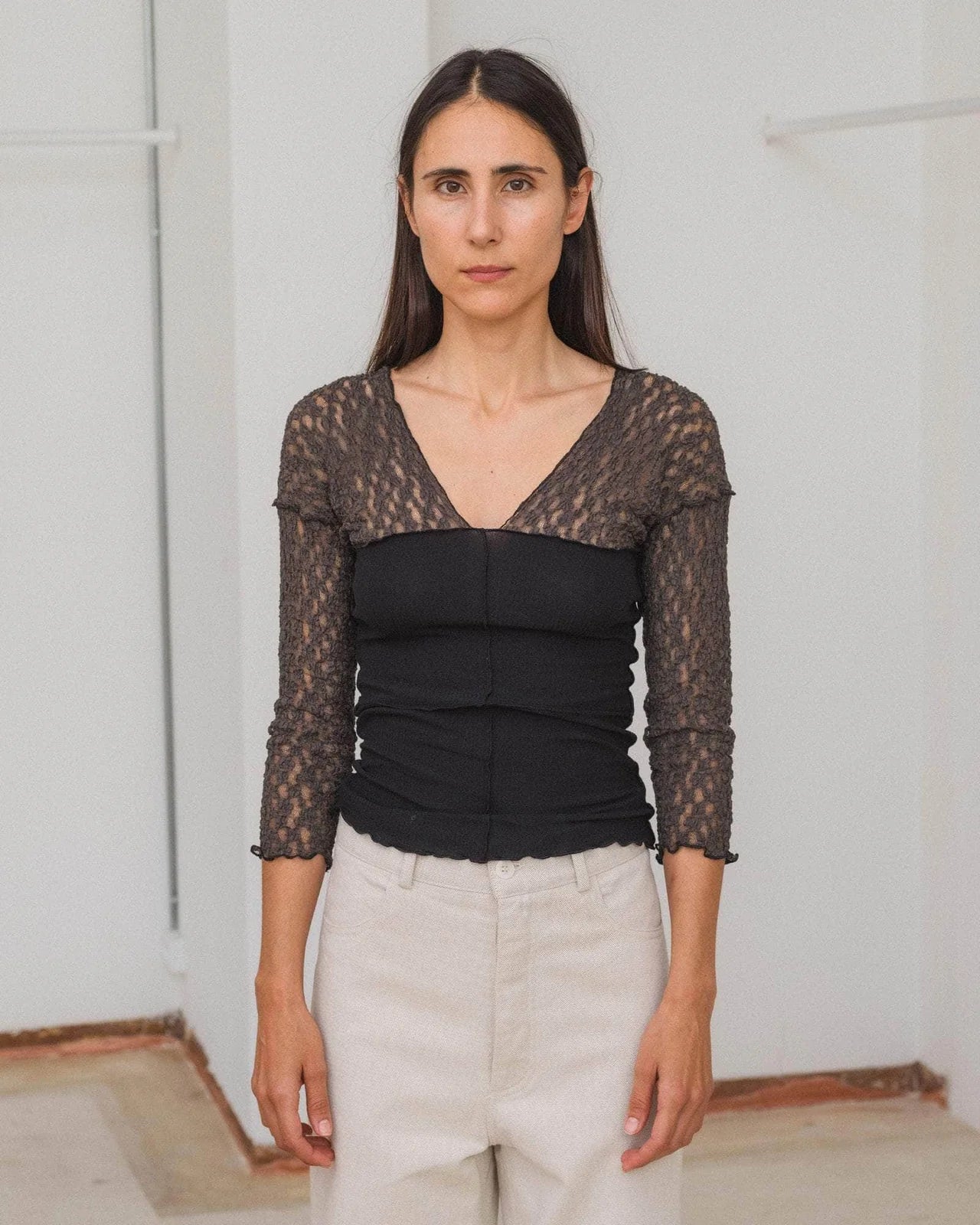 Baserange - Nehru Long Sleeve Top - Black - Tops - 