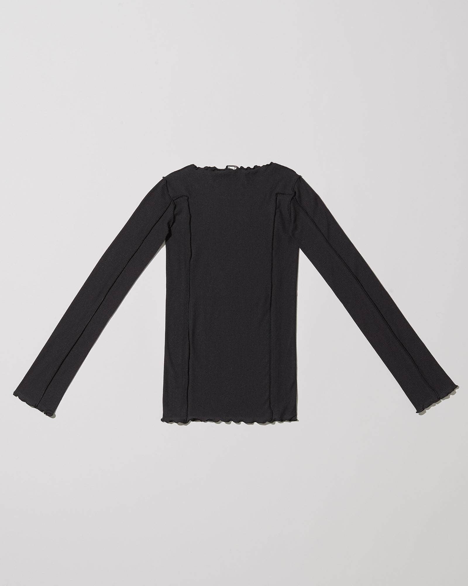 Baserange - T-shirt manches longues noir - Coton biologique côtelé - Tops - TTML-RB-000