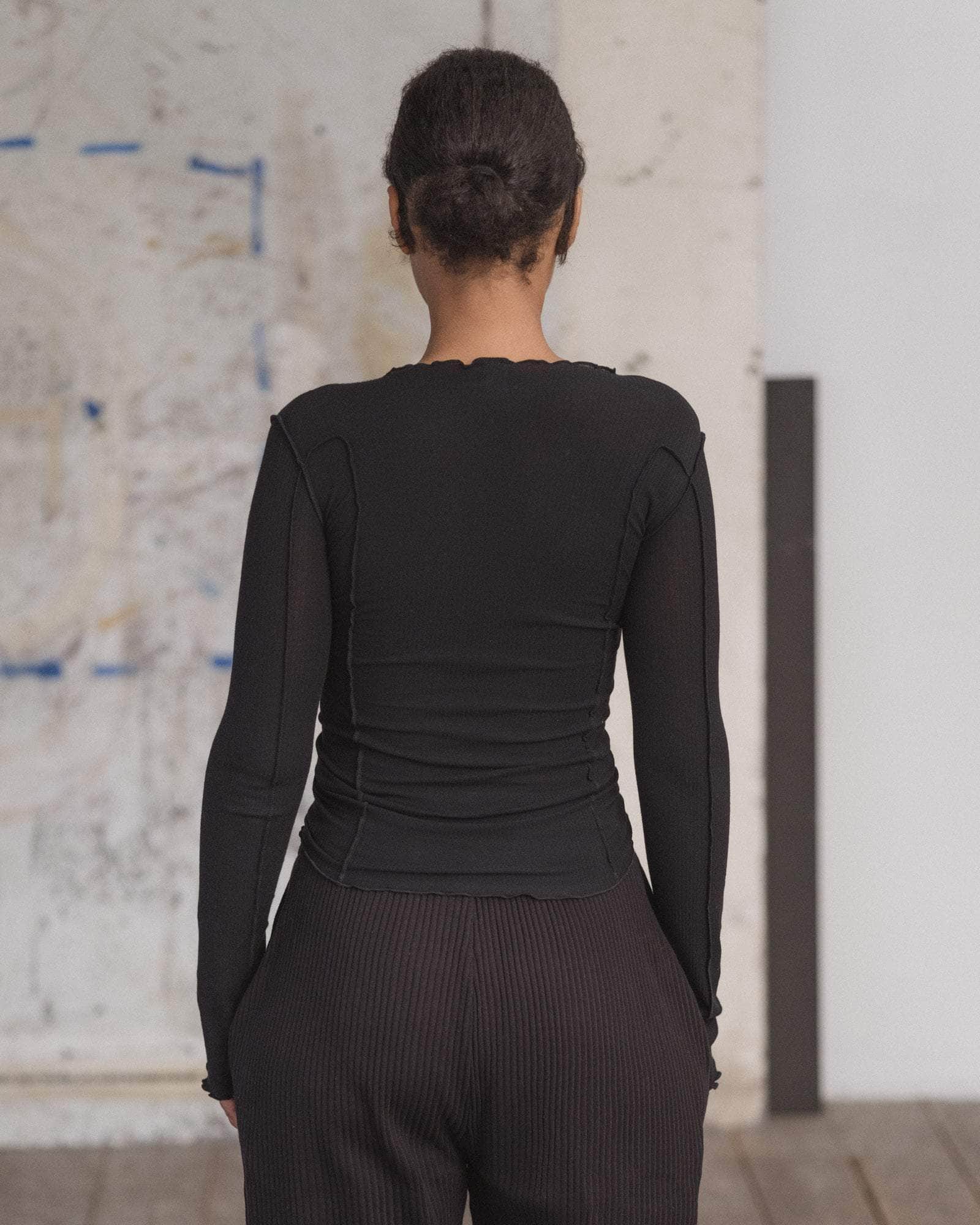 Baserange - T-shirt manches longues noir - Coton biologique côtelé - Tops - TTML-RB-000