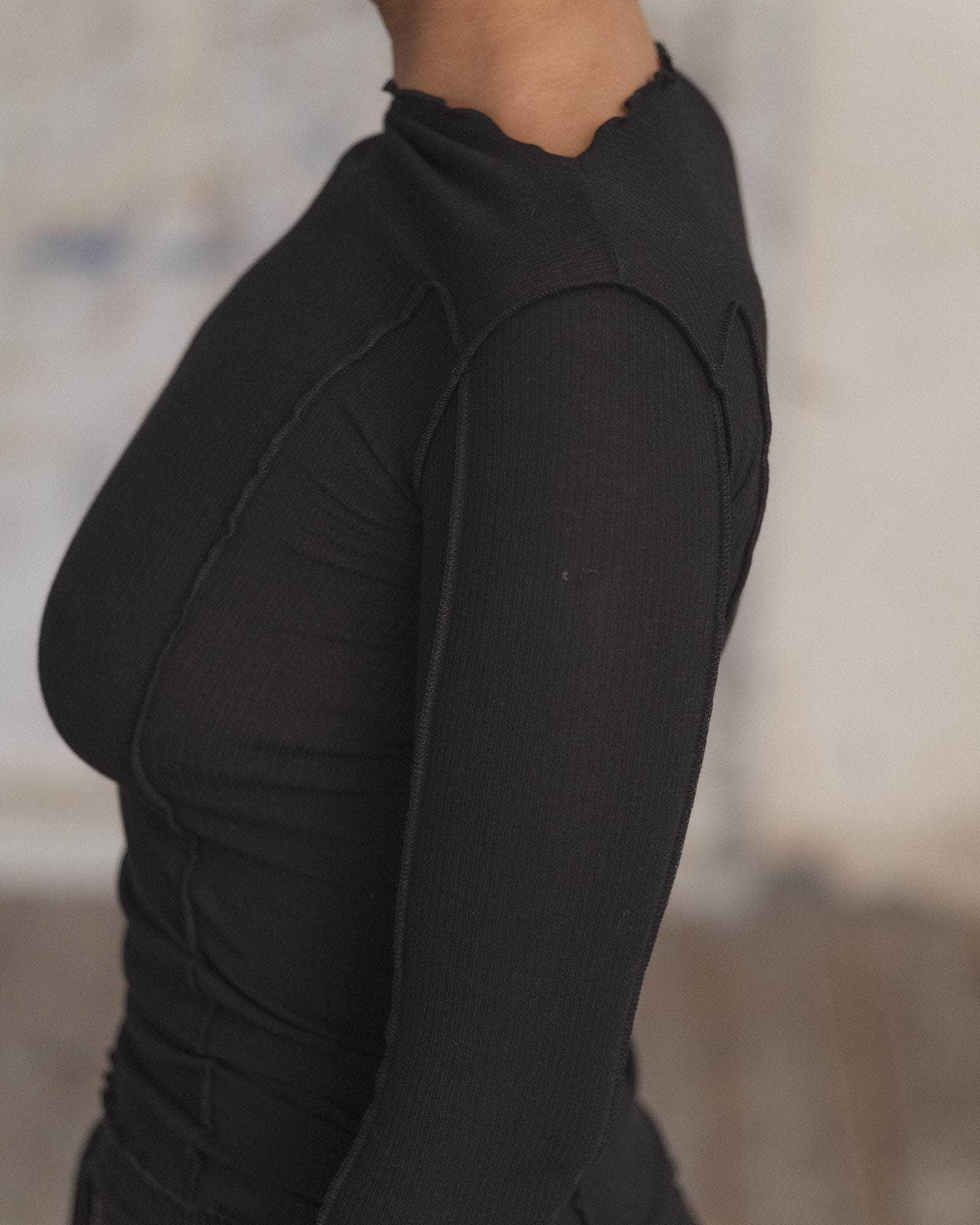 Baserange - T-shirt manches longues noir - Coton biologique côtelé - Tops - TTML-RB-000