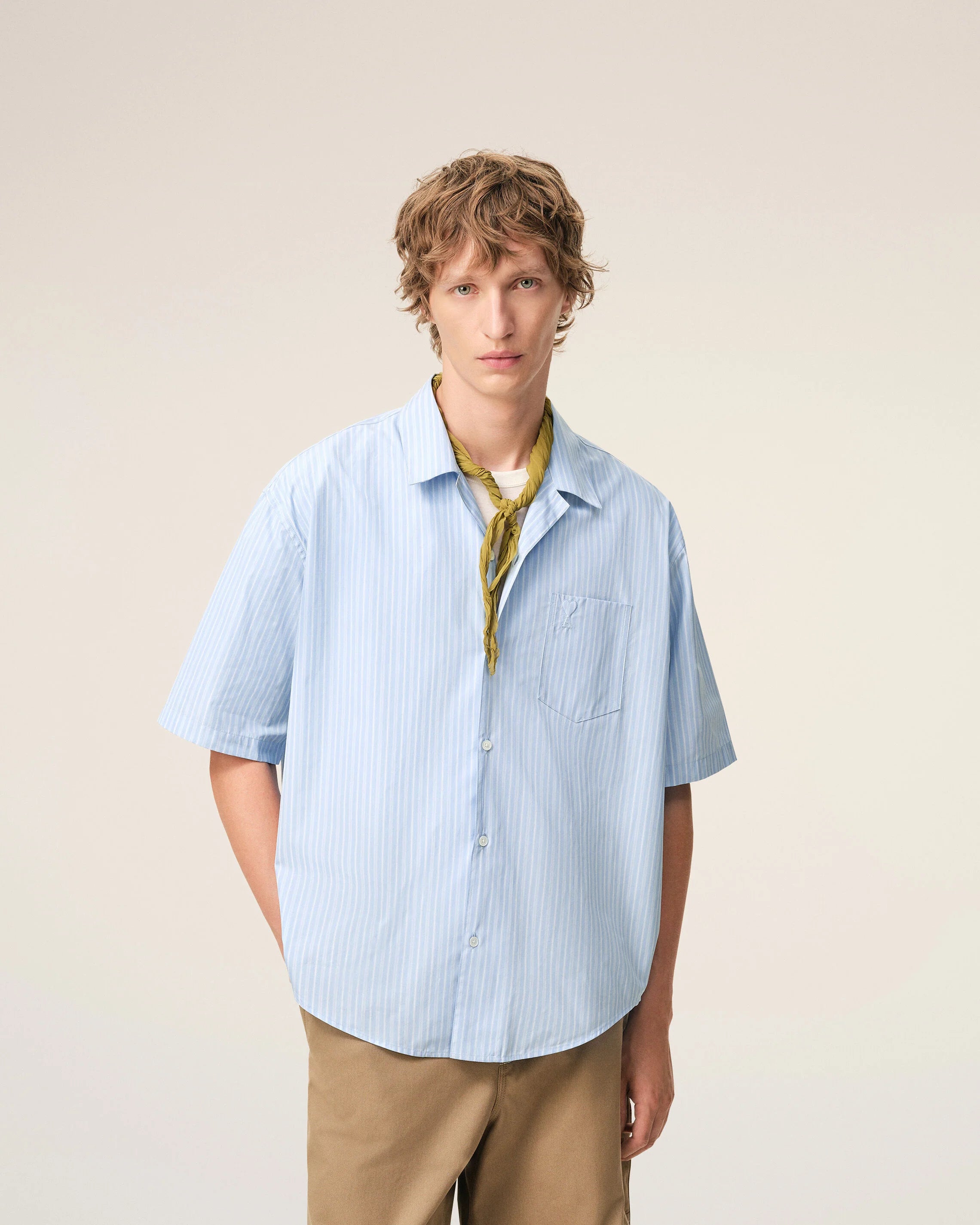 Ami Paris - Chemise manches courtes Boxy Ami de coeur - Bleu/blanc à rayures