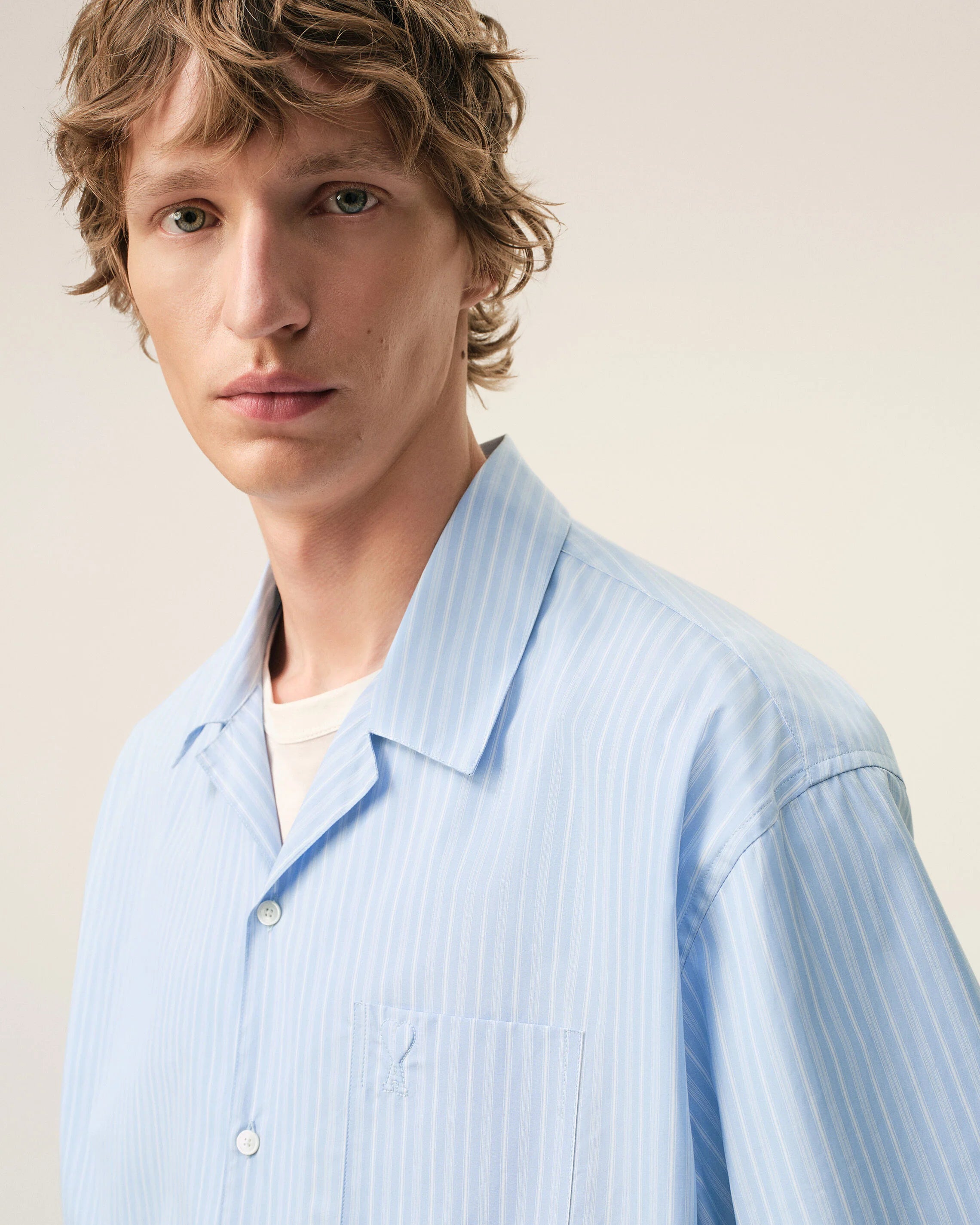 Ami Paris - Chemise manches courtes Boxy Ami de coeur - Bleu/blanc à rayures