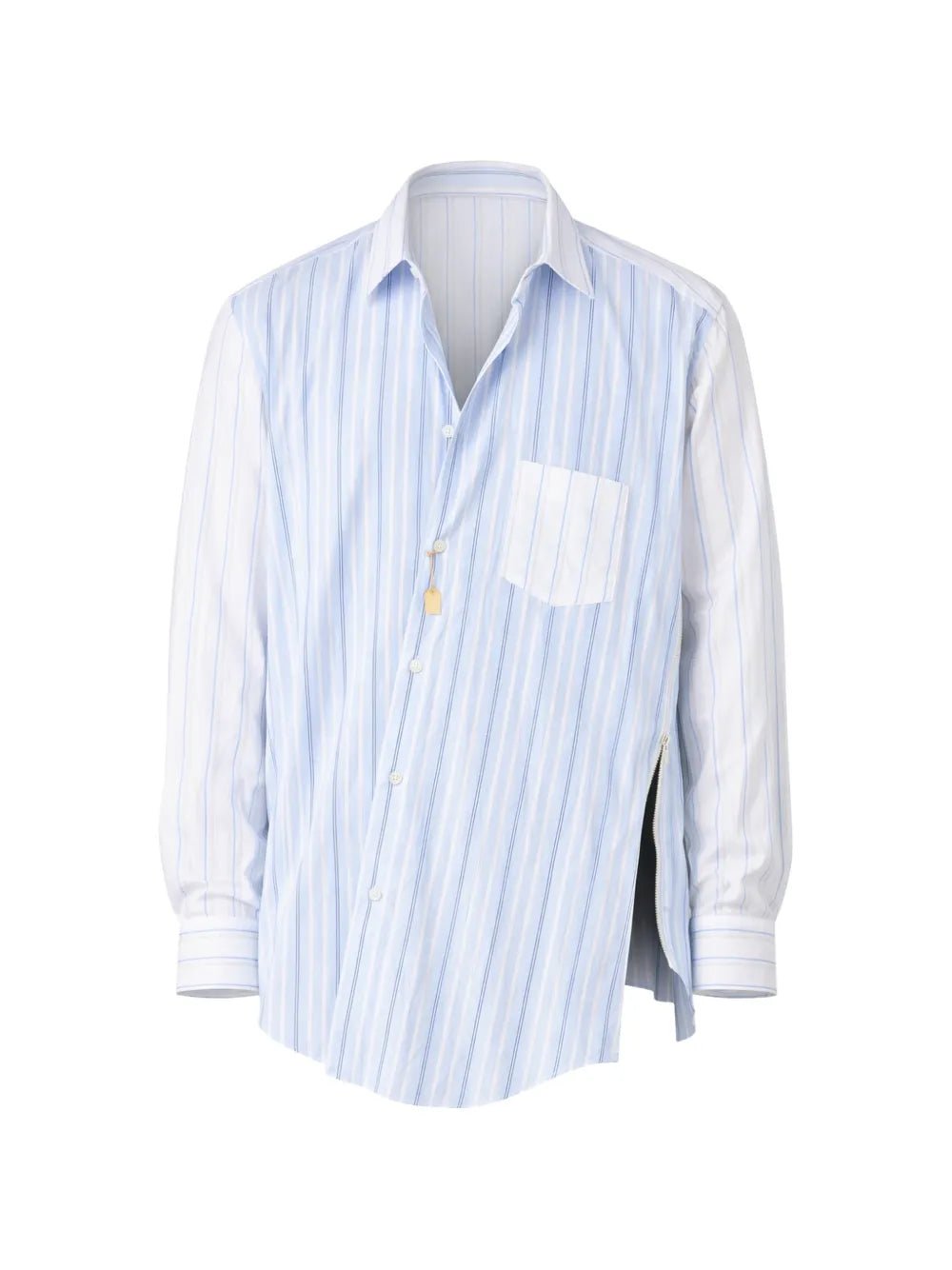 Comme Des Garçons Shirt - Asymmetrical Zip Shirt B034 - S26 - Stripe White/Navy - Chemises - FQ-B034-S26