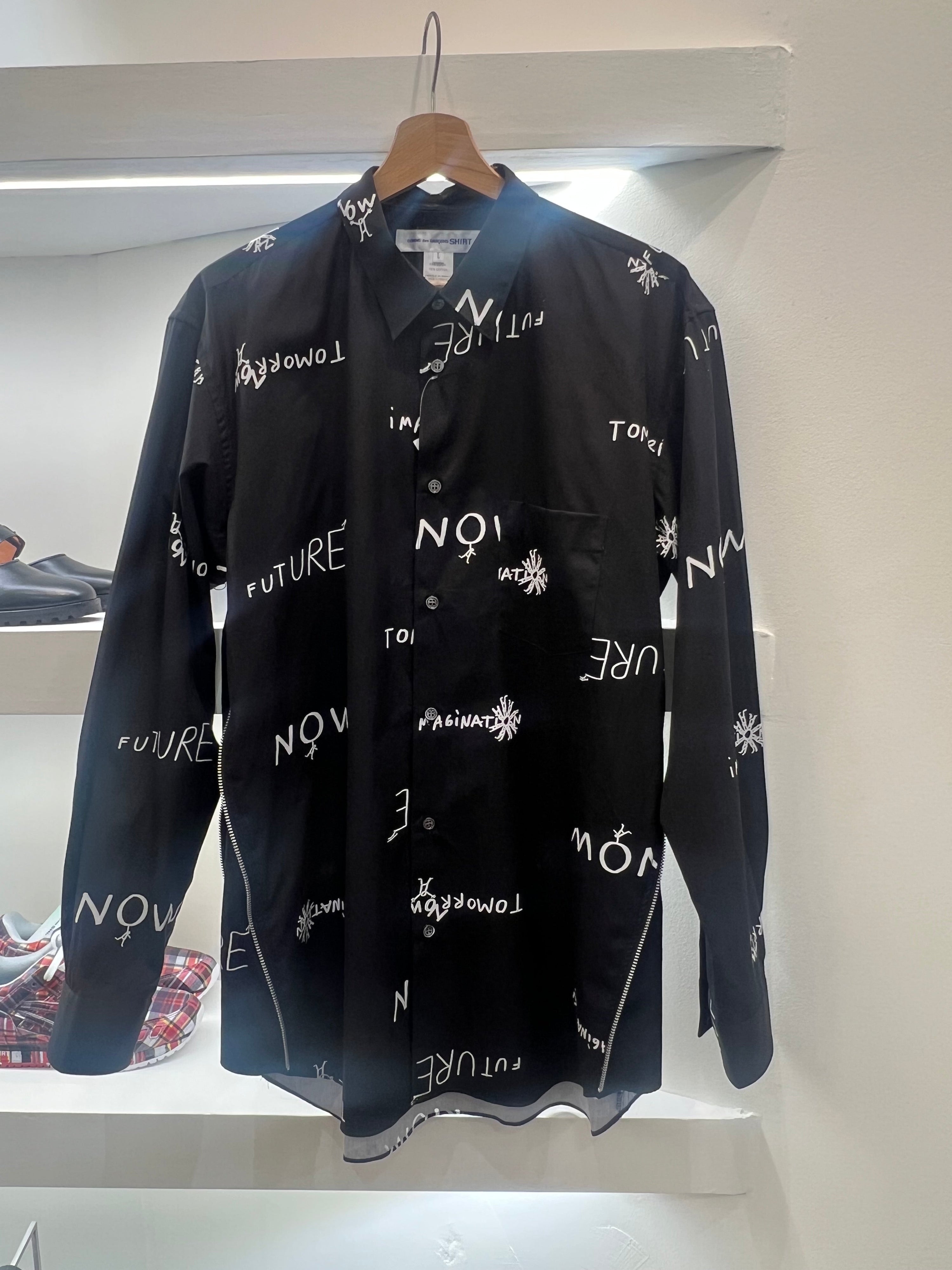 Comme Des Garçons Shirt - Printed Zip Shirt B040 - S26 - Black/White - Chemises - FQ-B040-S26