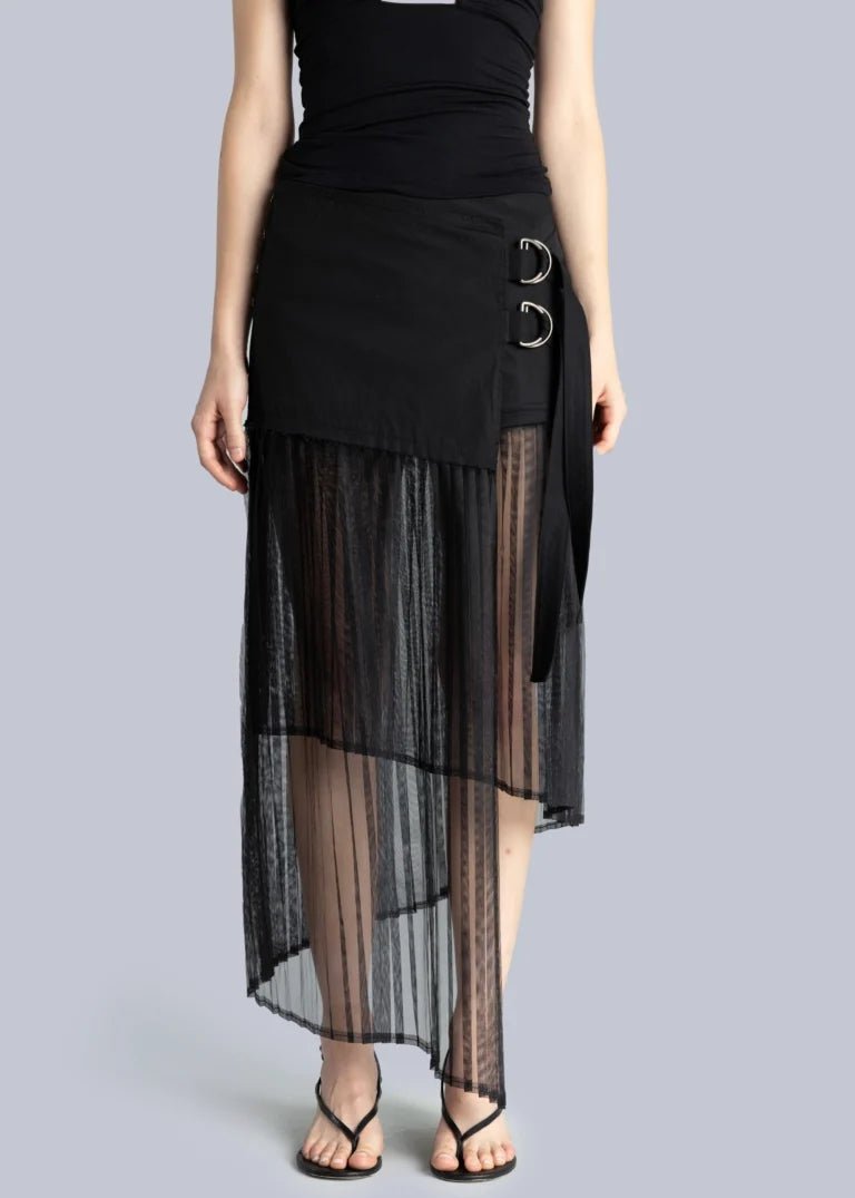 Esthé - Pleated Asymmetric Midi Skirt - Black - Jupes et Pantalons - 152 - 3008a