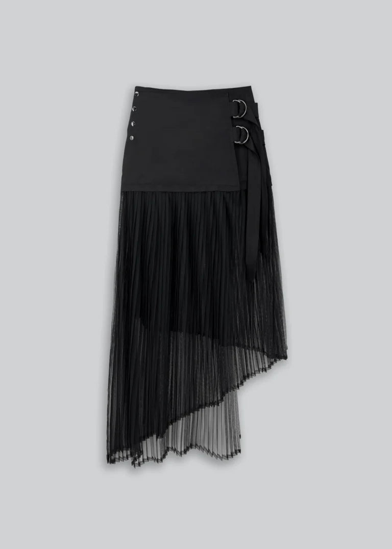 Esthé - Pleated Asymmetric Midi Skirt - Black - Jupes et Pantalons - 152 - 3008a