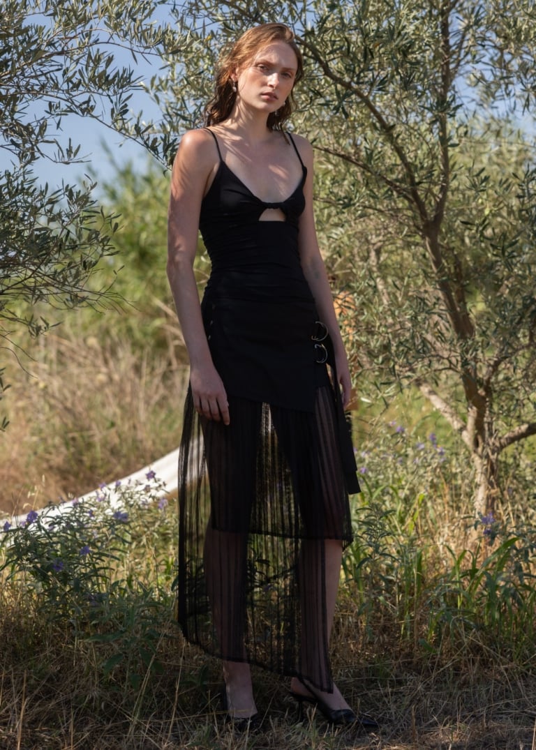 Esthé - Pleated Asymmetric Midi Skirt - Black - Jupes et Pantalons - 152 - 3008a