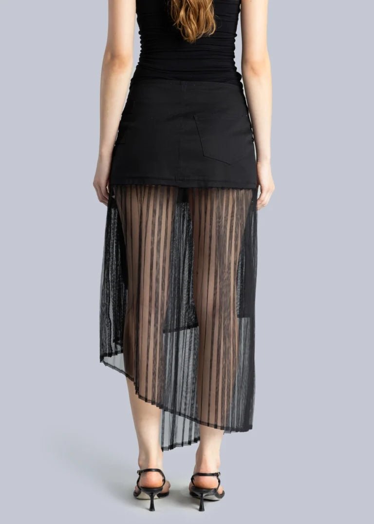 Esthé - Pleated Asymmetric Midi Skirt - Black - Jupes et Pantalons - 152 - 3008a