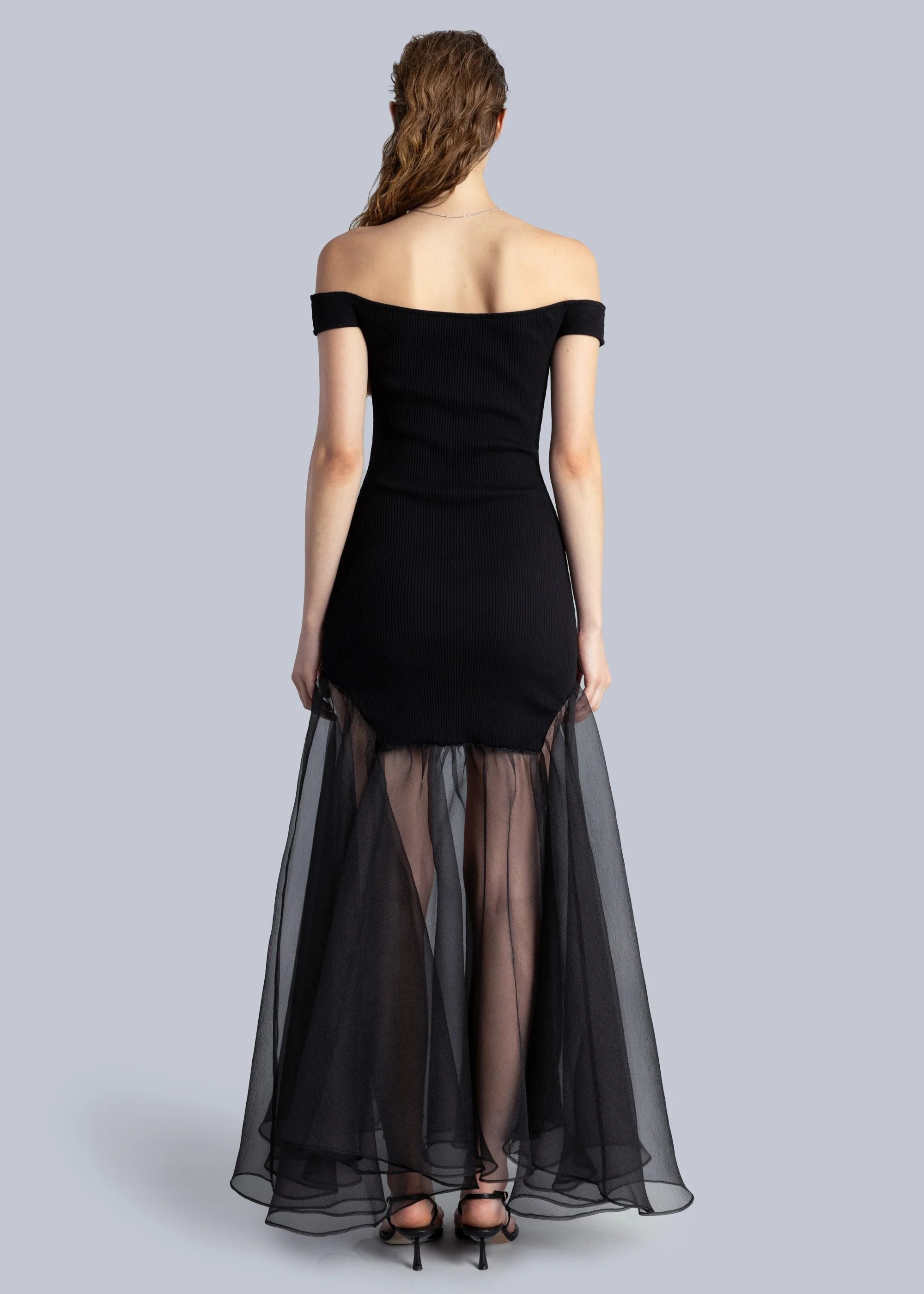 Esthé - Off Shoulder Rib and Organza Dress - Black - Robes - 152 - 3093a