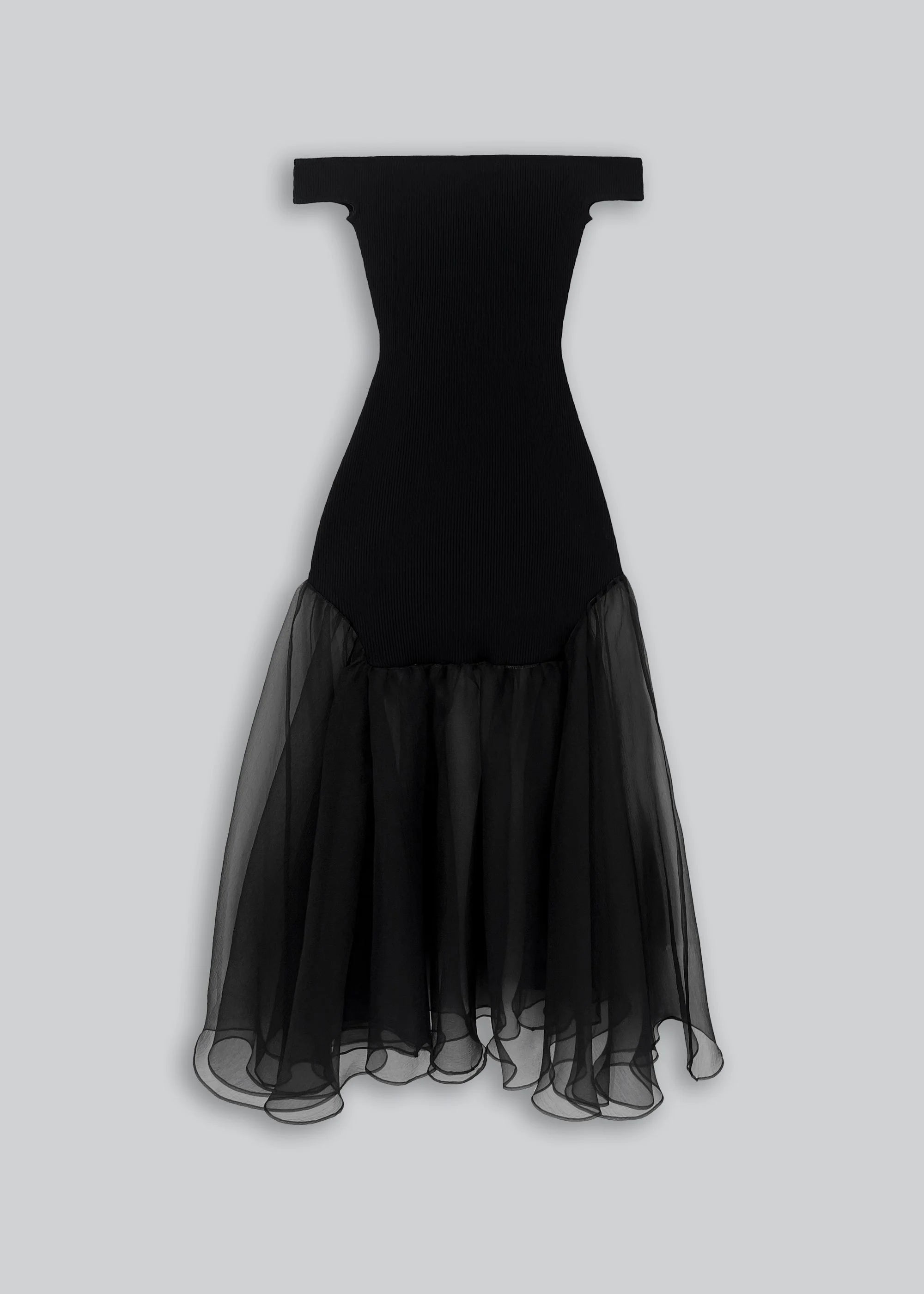 Esthé - Off Shoulder Rib and Organza Dress - Black - Robes - 152 - 3093a