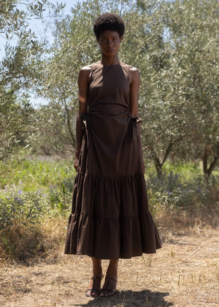 Esthé - Tiered Cotton Cut - Out Maxi Dress - Brown - Robes - 142 - 3071c