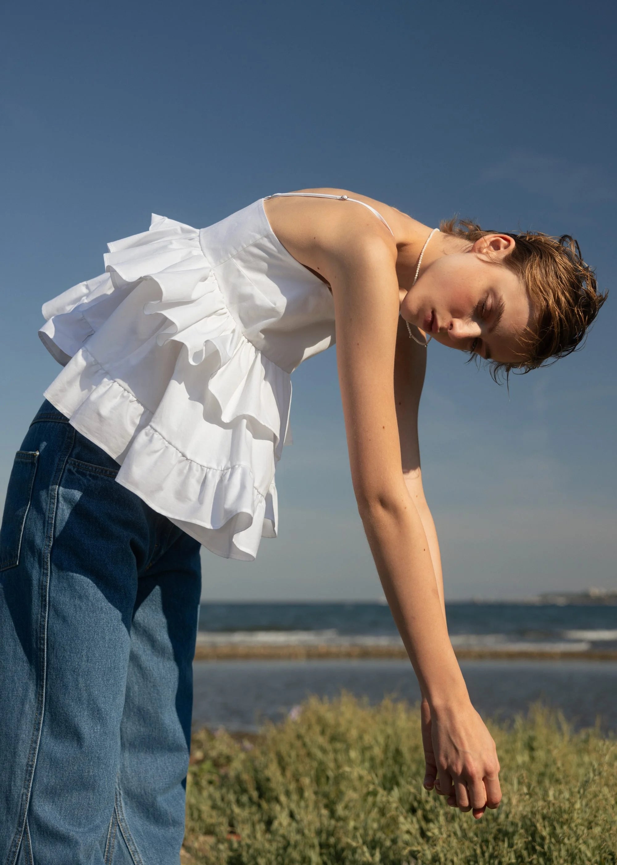 Esthé - Babydoll Poplin Top - White - Tops - 152 - 3061a