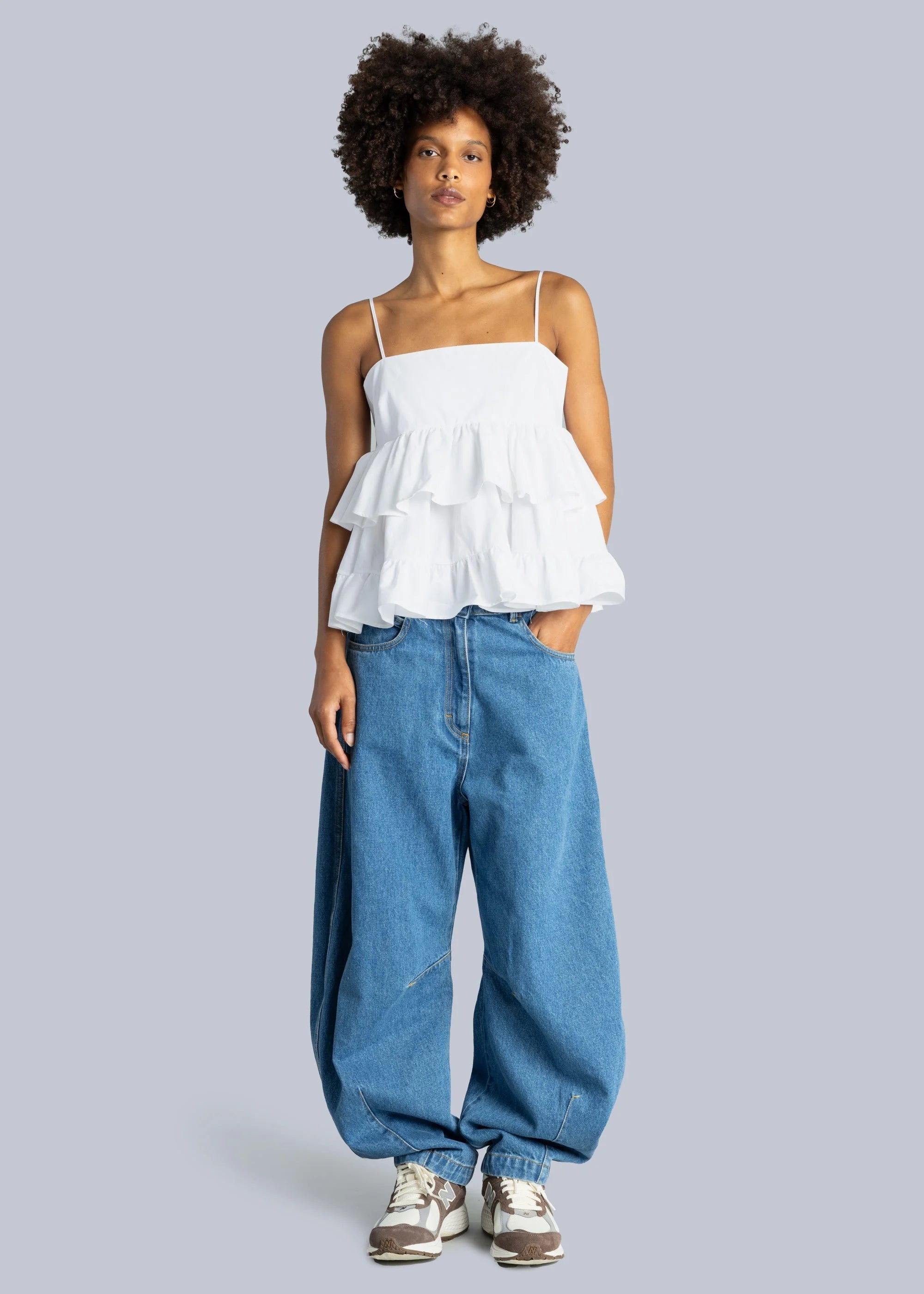 Esthé - Babydoll Poplin Top - White - Tops - 152 - 3061a