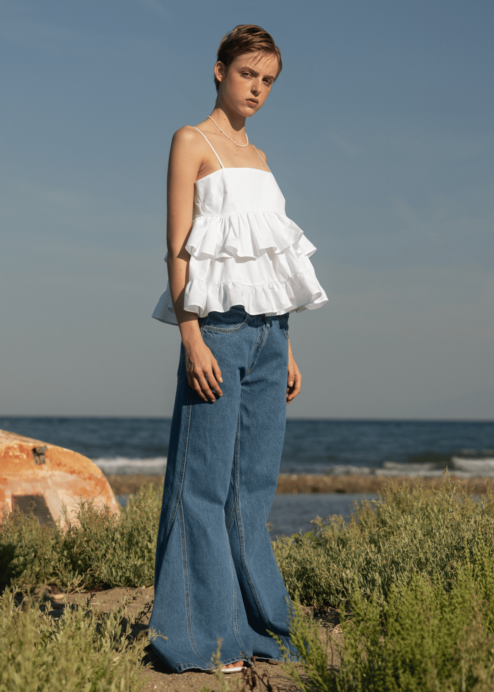 Esthé - Babydoll Poplin Top - White - Tops - 152 - 3061a