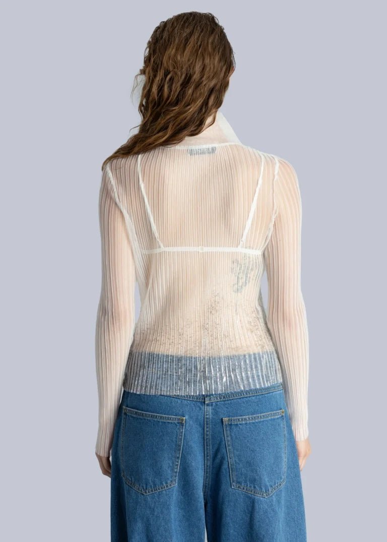 Esthé - High Neck Mesh Pleated Top - White - Tops - 152 - 3023b