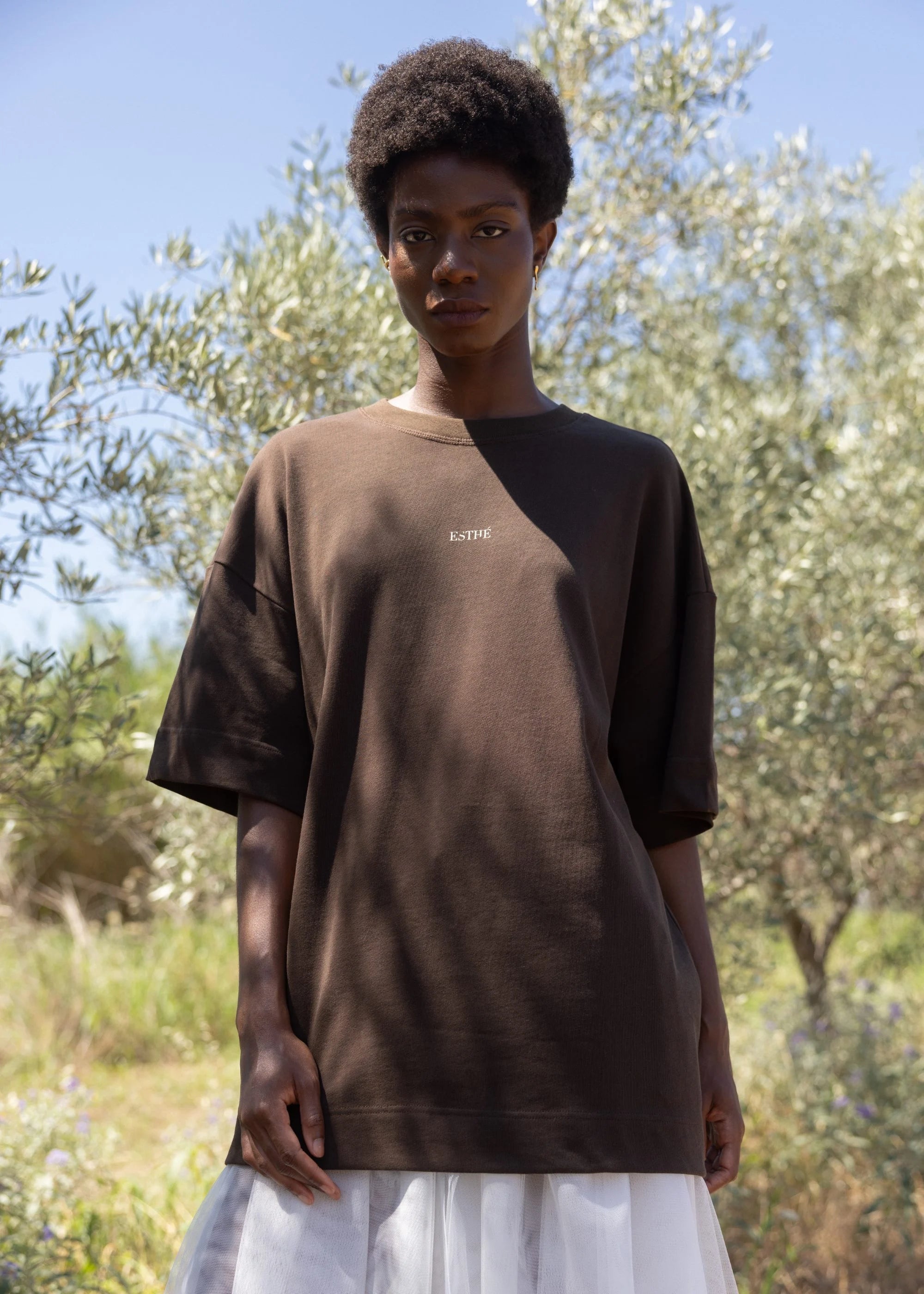 Esthé - Logo Print Cotton T-Shirt - Brown - Tops - 142 - 3079e