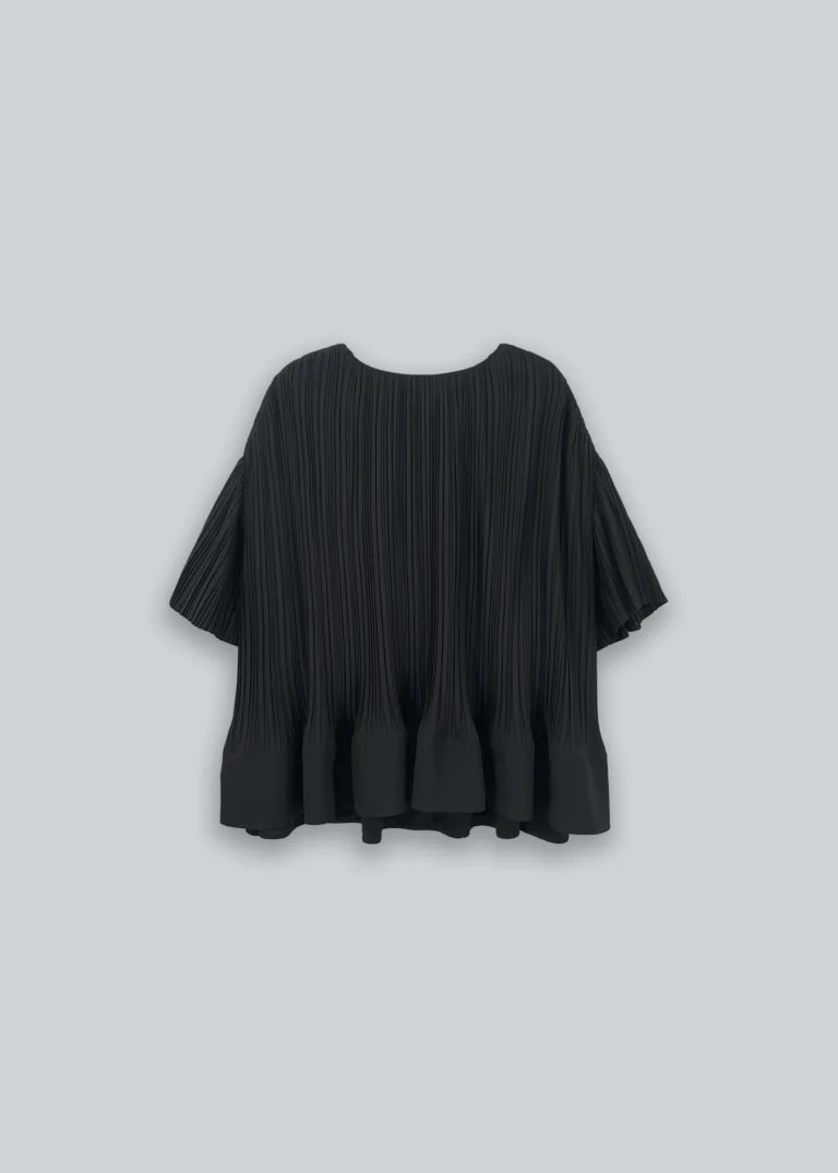 Esthé - Pleated Oversized Peplum Top - Black - Tops - 152 - 3005a